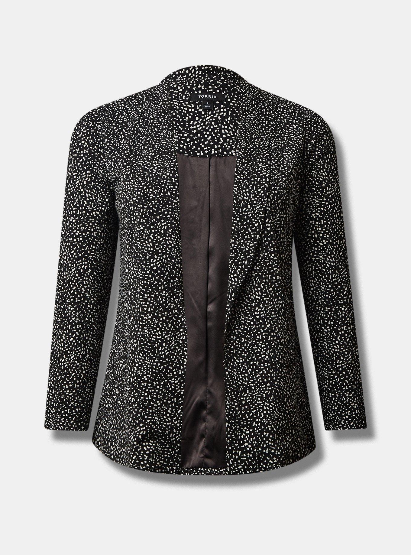 Pebble Crepe Drape Front Open Blazer, BLACK WHITE DOT, hi-res