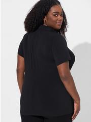 Plus Size Studio Knit Shirred Front Button Down Shirt, DEEP BLACK, alternate
