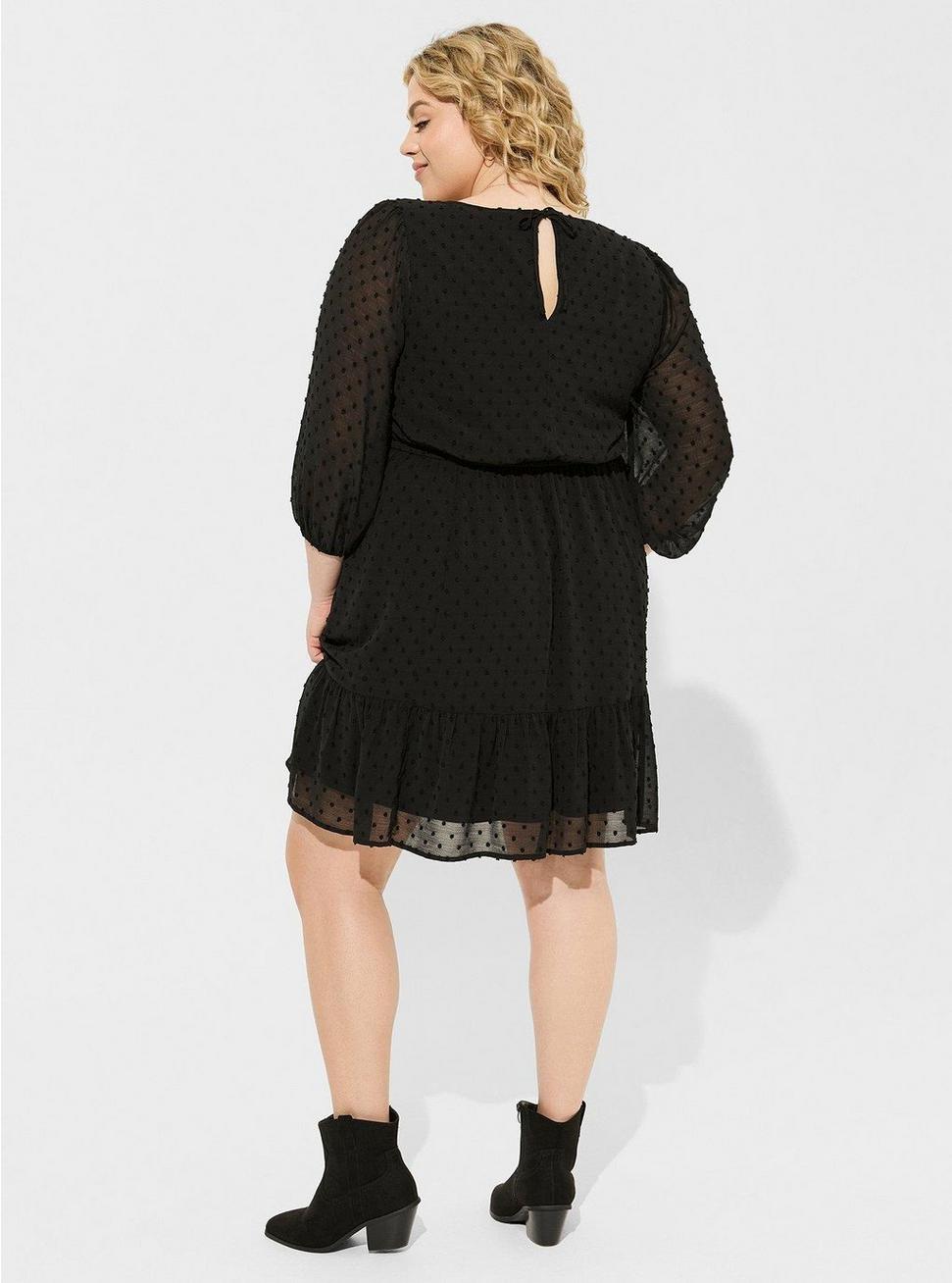 Mini Clip Dot Voluminous Babydoll Dress, DEEP BLACK, alternate