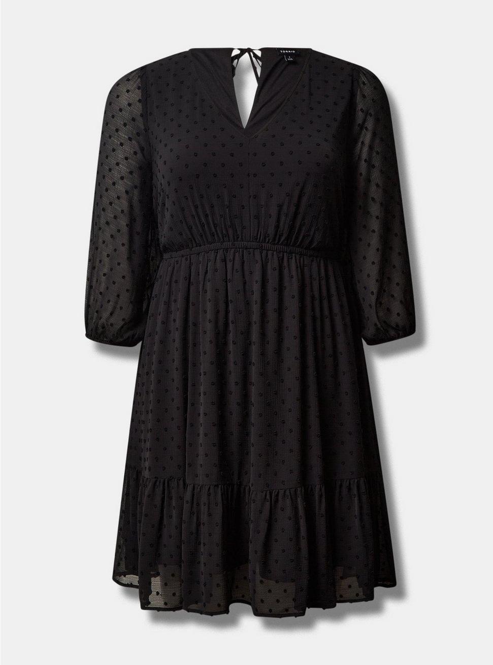 Mini Clip Dot Voluminous Babydoll Dress, DEEP BLACK, hi-res