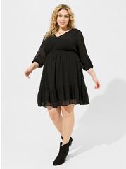 Mini Clip Dot Voluminous Babydoll Dress, DEEP BLACK, hi-res