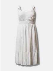 Midi Textured Cotton Tiered Dress, BRIGHT WHITE, hi-res