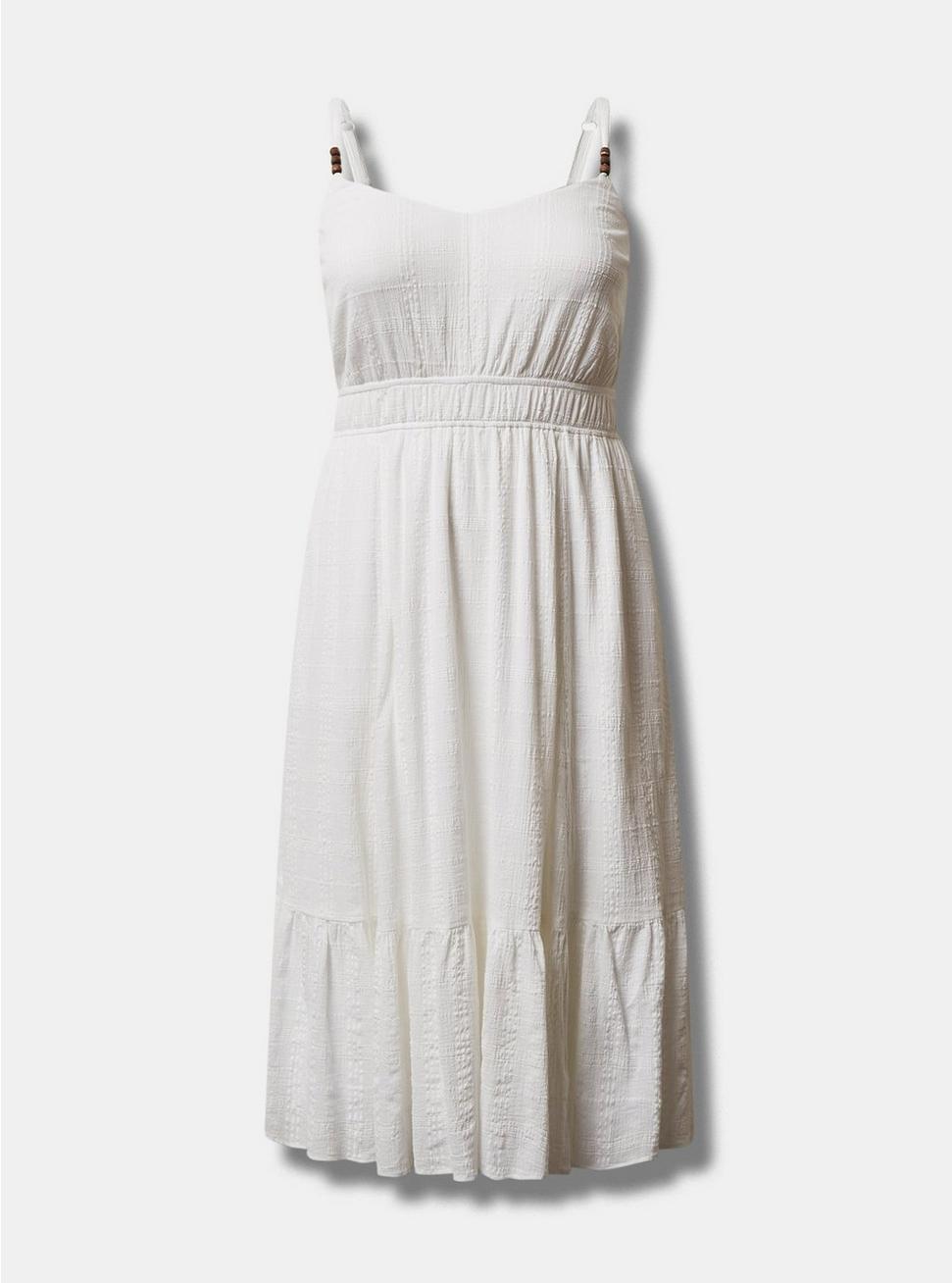 Midi Textured Cotton Tiered Dress, BRIGHT WHITE, hi-res
