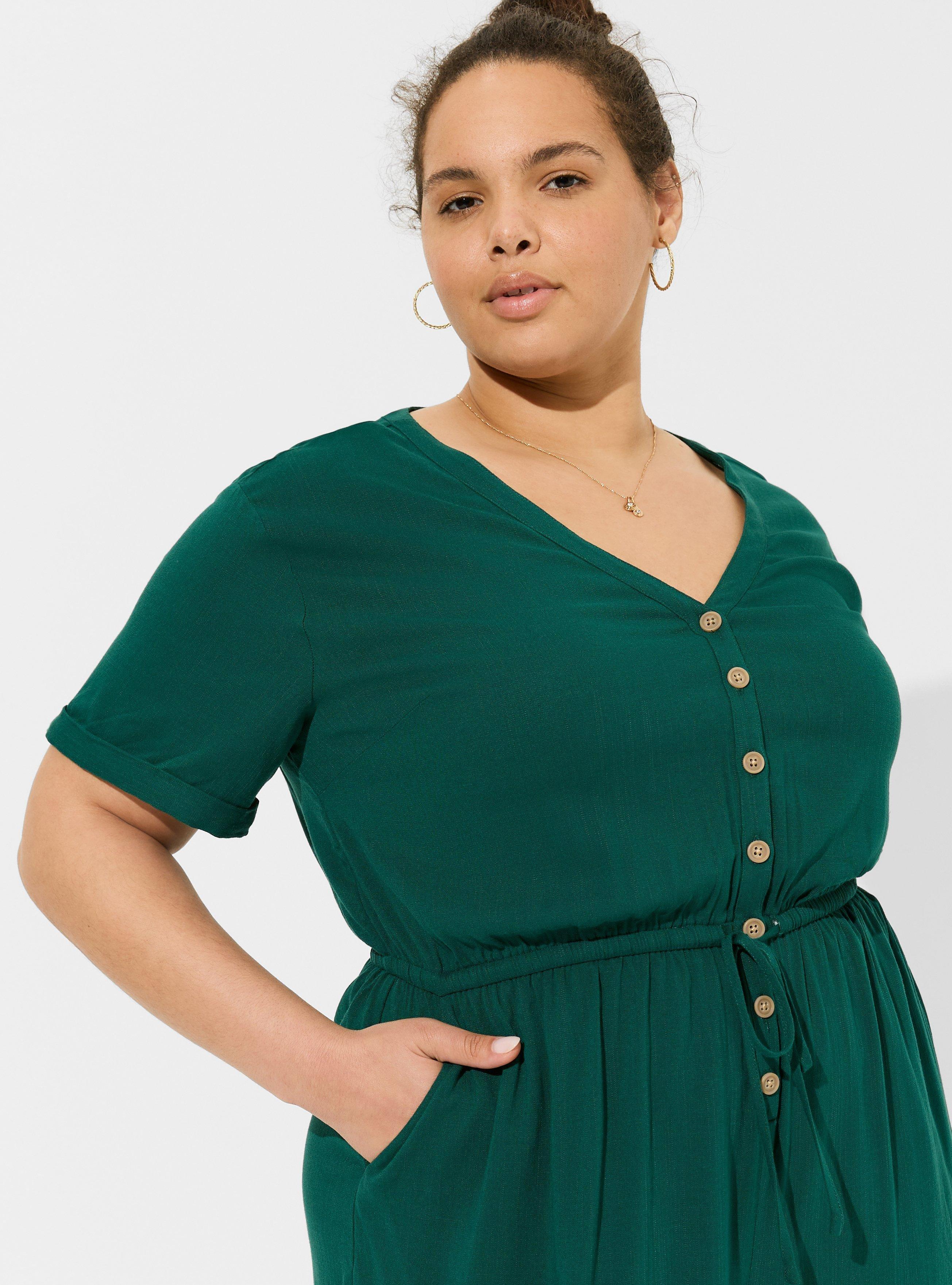 Plus Size Rayon Slub Button Front Romper, BOTANICAL GARDEN, alternate