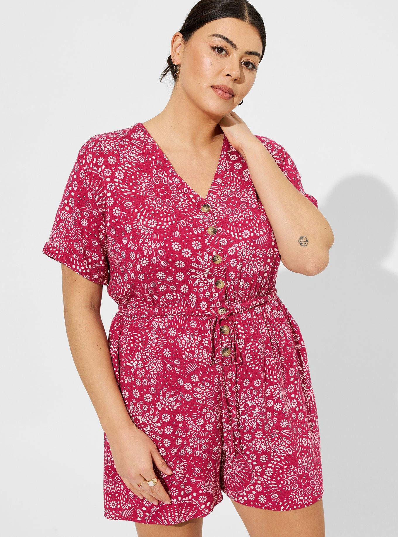 Plus Size - Rayon Slub Button Front Romper - Torrid