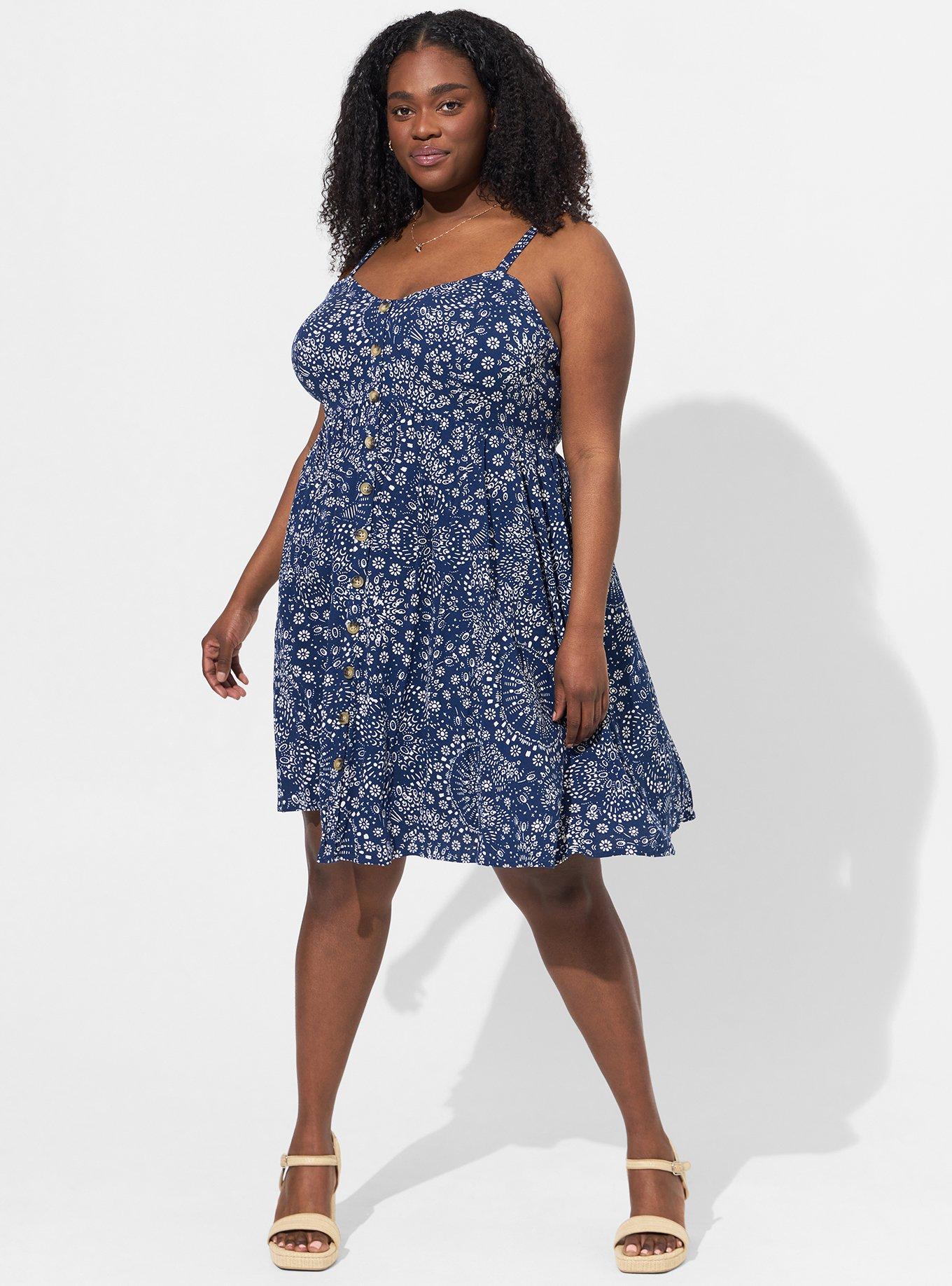 Plus Size - Mini Rayon Slub Fit Lace-Up Back Fit n' Flare Dress - Torrid