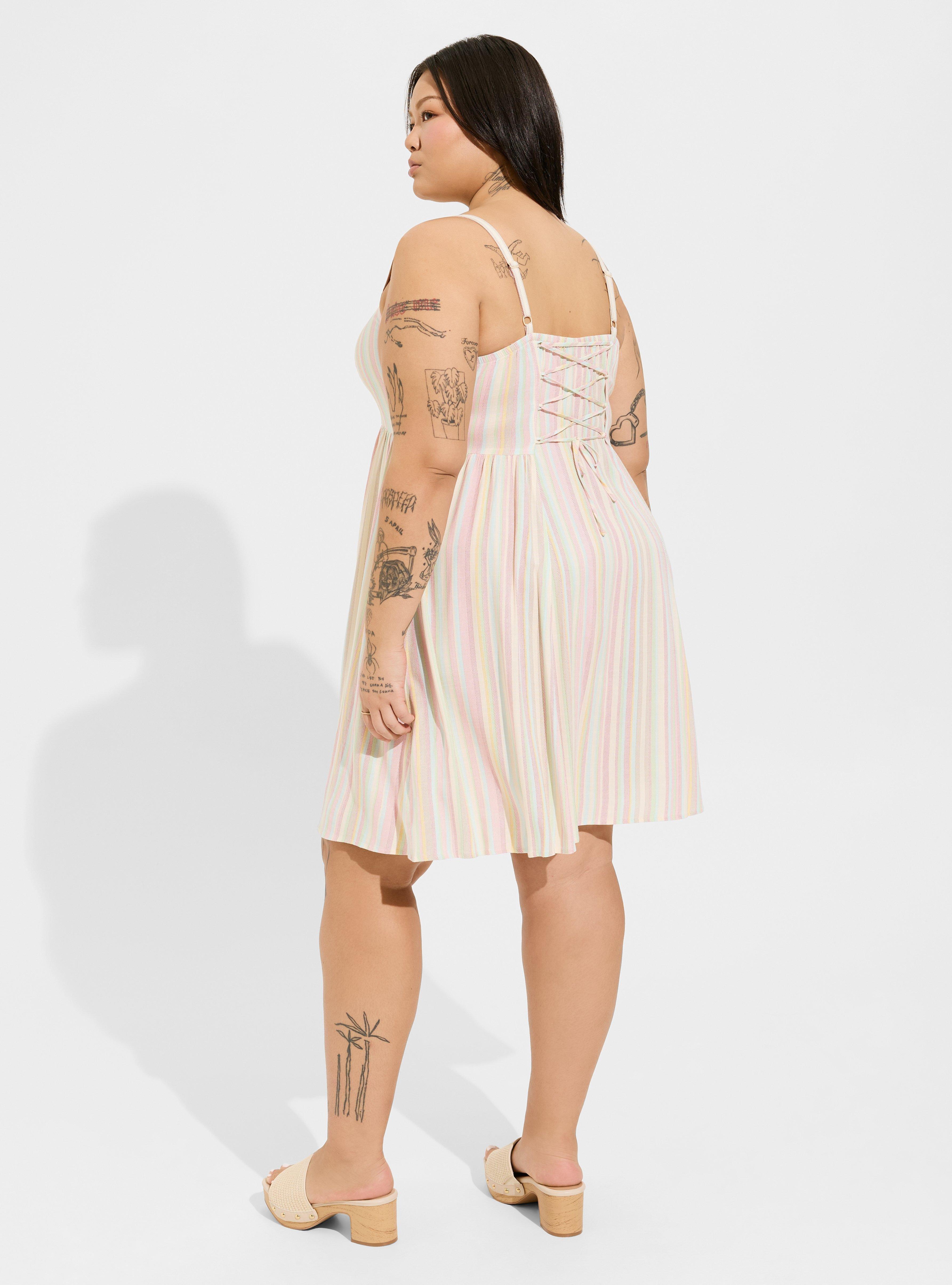 Plus Size - Mini Rayon Slub Fit Lace-Up Back Fit n' Flare Dress - Torrid