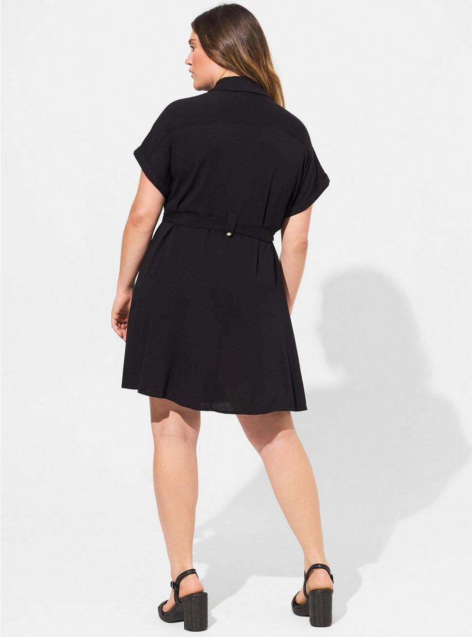 Plus Size Rayon Slub Button-Front Collared Dress, DEEP BLACK, alternate