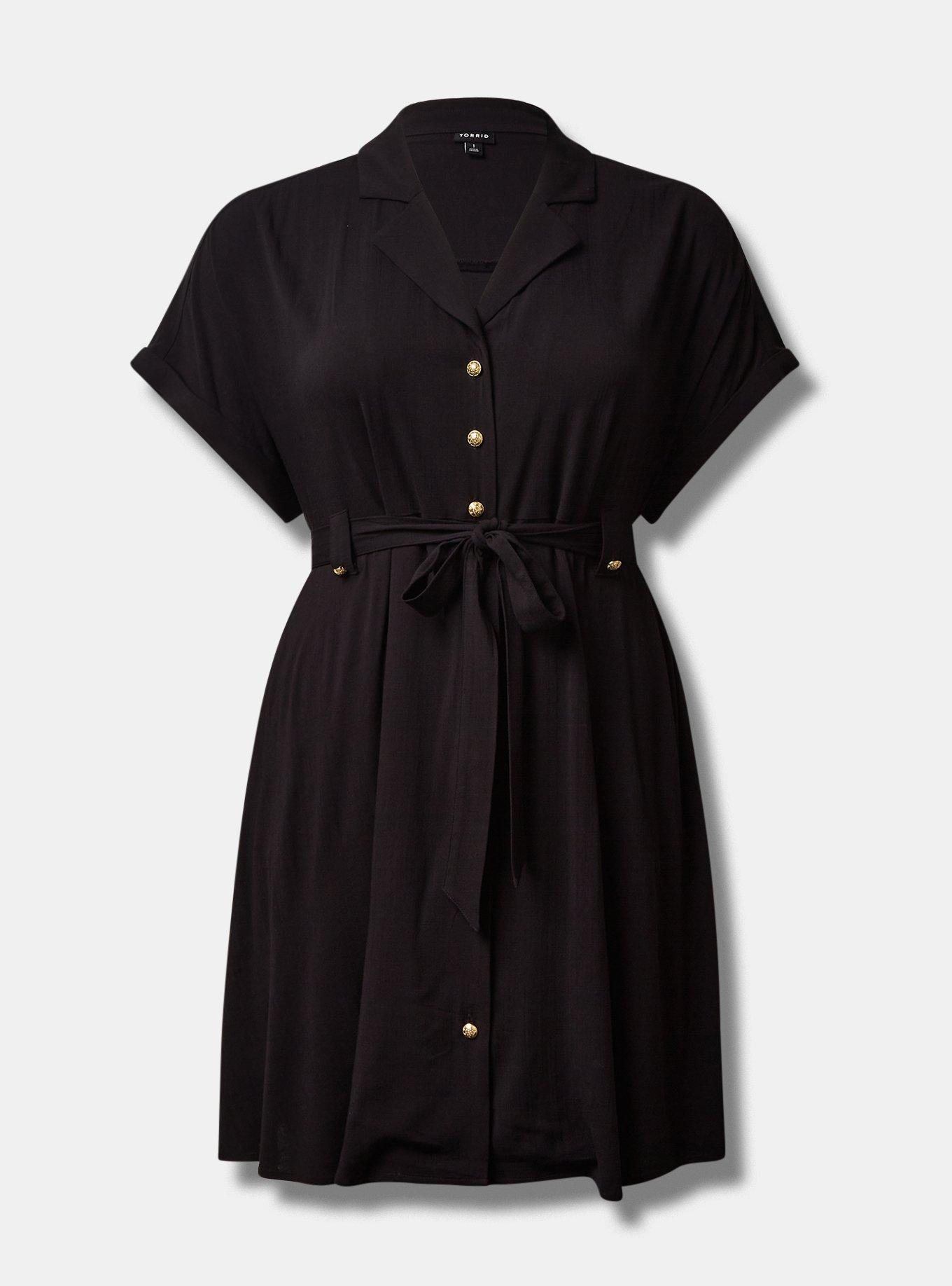 Rayon Slub Button-Front Collared Dress