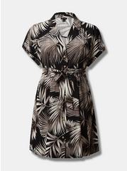 Plus Size Rayon Slub Button-Front Collared Dress, PALM LEAVES BLACK, hi-res