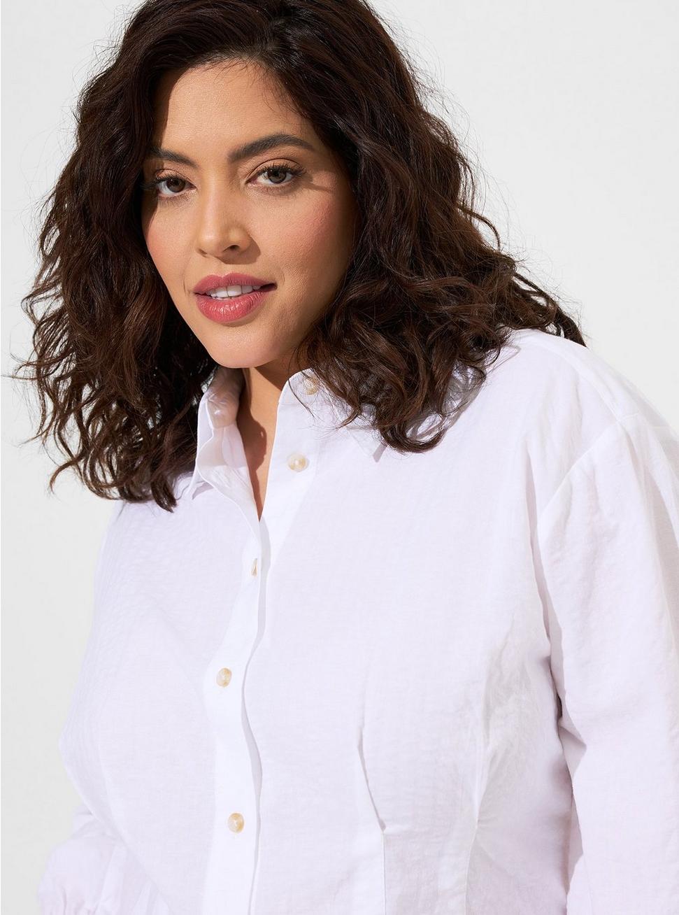 Cotton Crop Button Up Shirt, BRIGHT WHITE, alternate