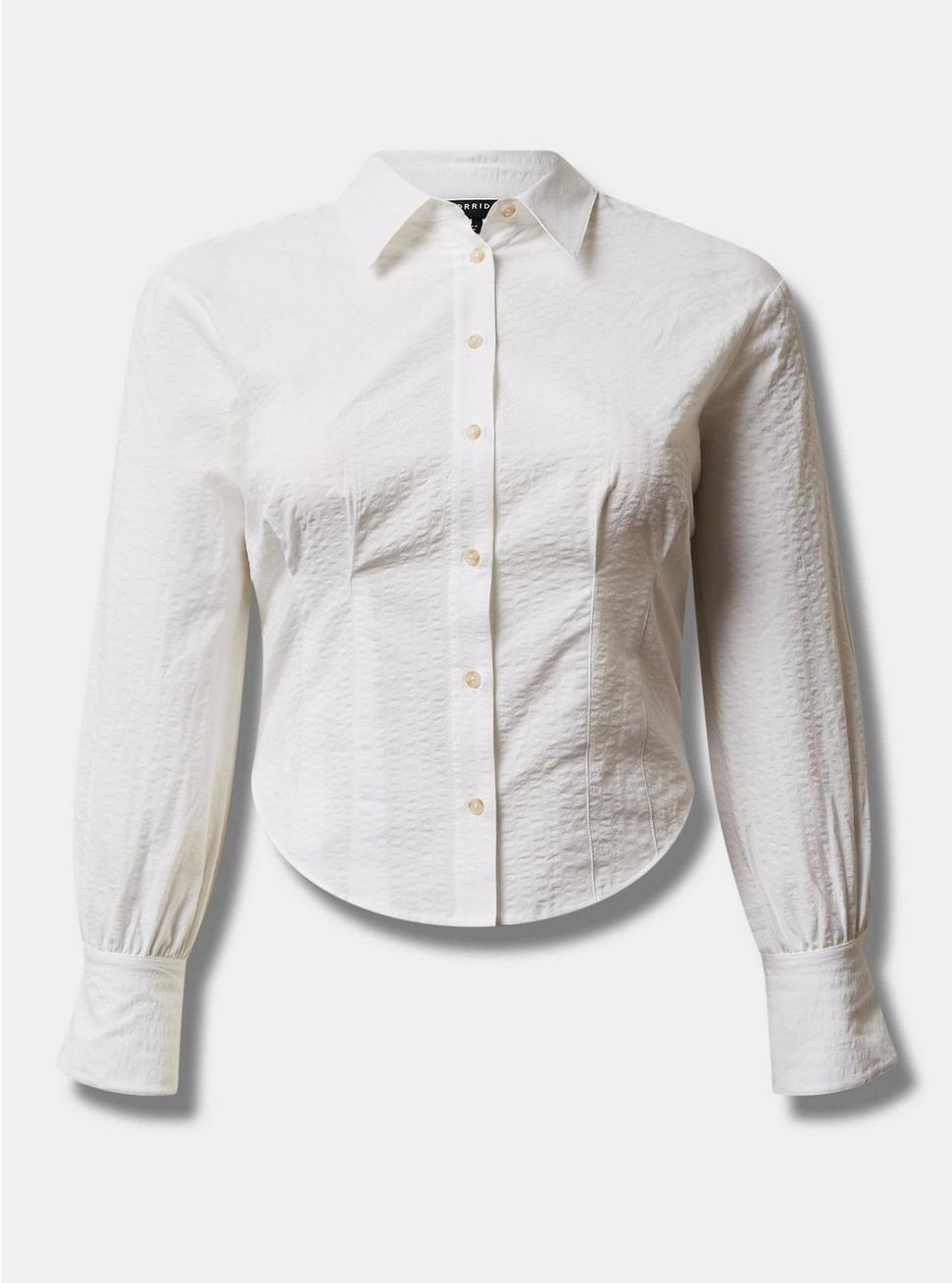 Cotton Crop Button Up Shirt, BRIGHT WHITE, hi-res