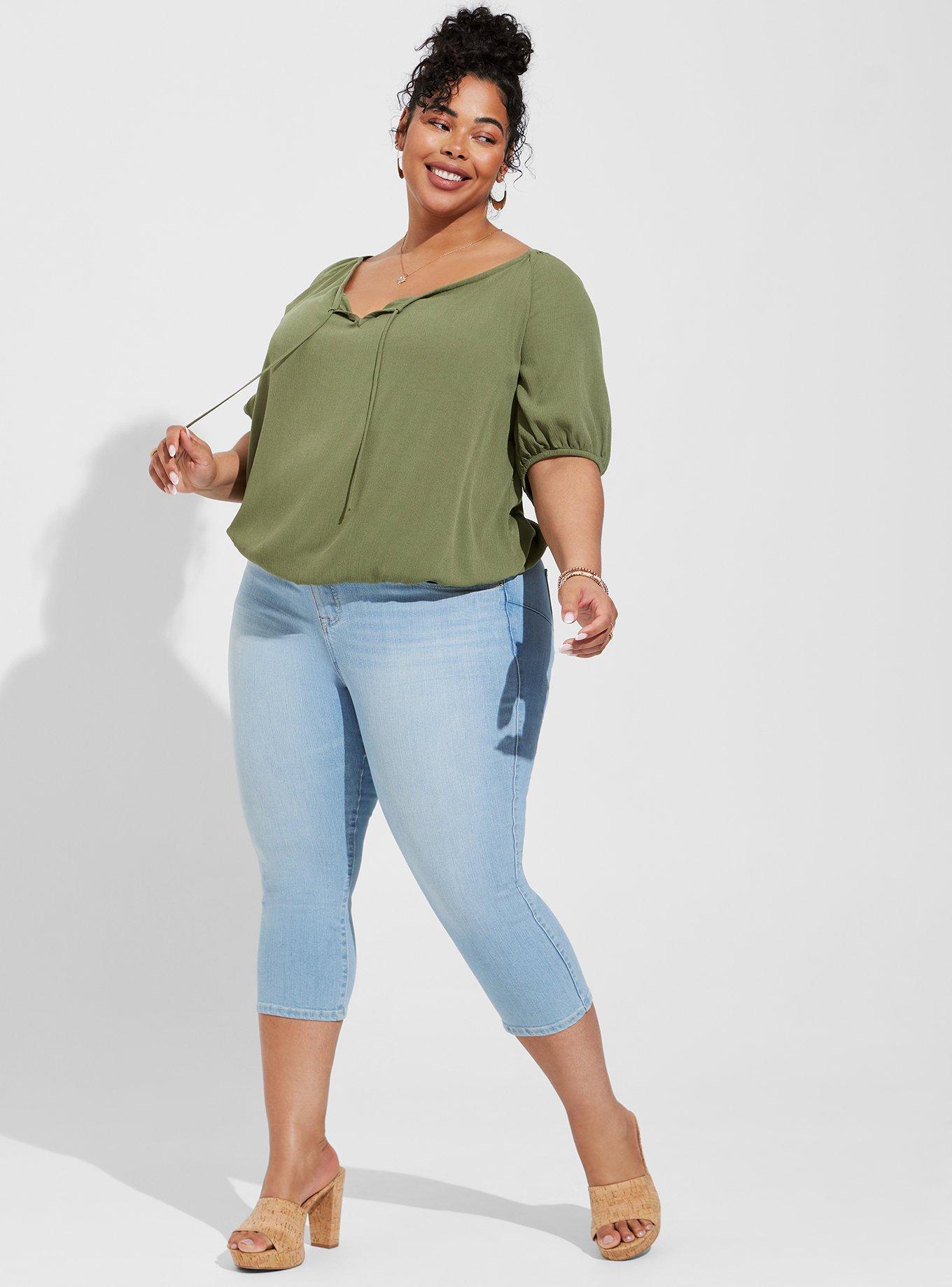 TORRID Washable Crinkle Gauze Blouson Short Sleeve Crop Top