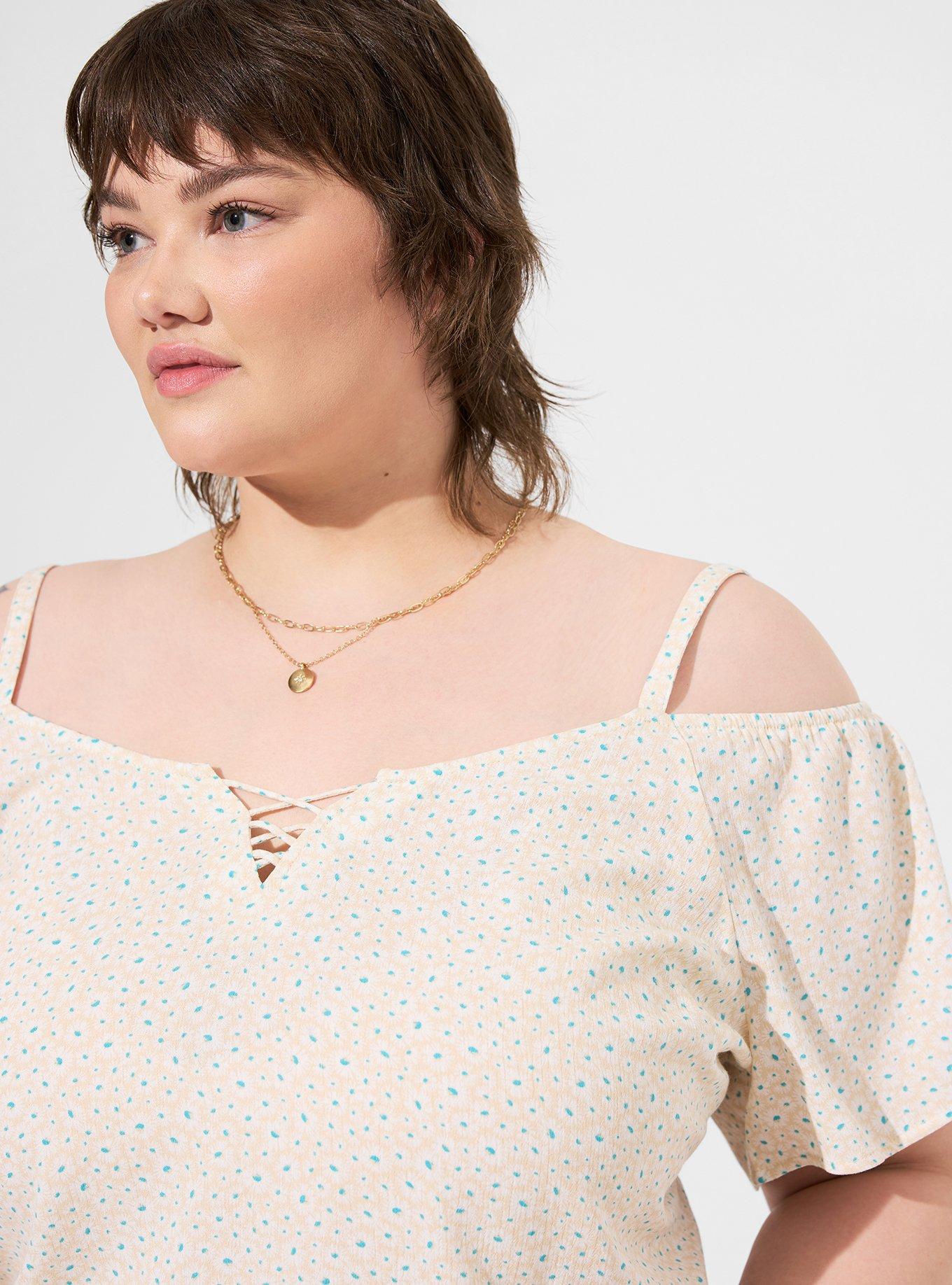 Washable Crinkle Gauze Cold Shoulder Top