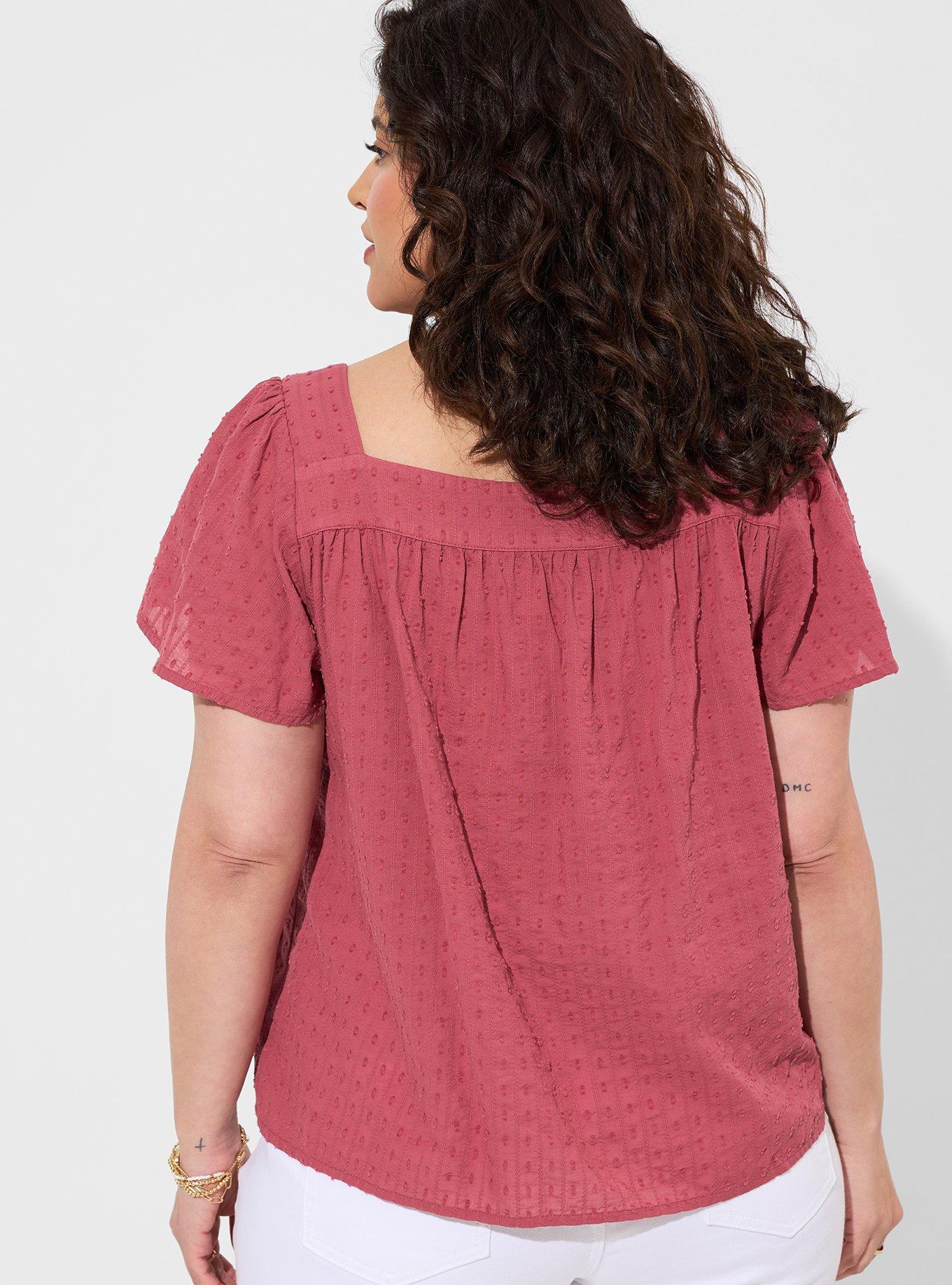 Clip Jacquard Square Neck Flutter Sleeve Top, MAUVEWOOD, alternate