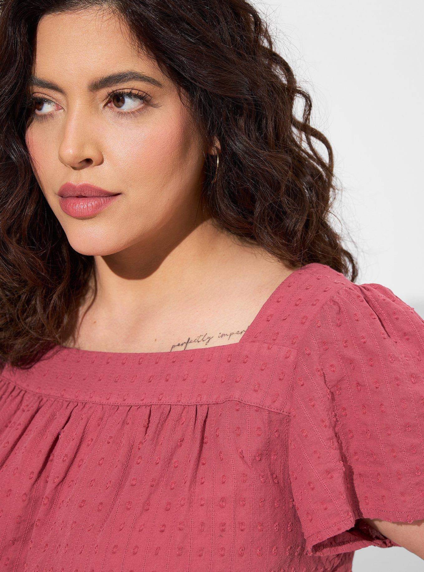 Clip Jacquard Square Neck Flutter Sleeve Top, MAUVEWOOD, alternate