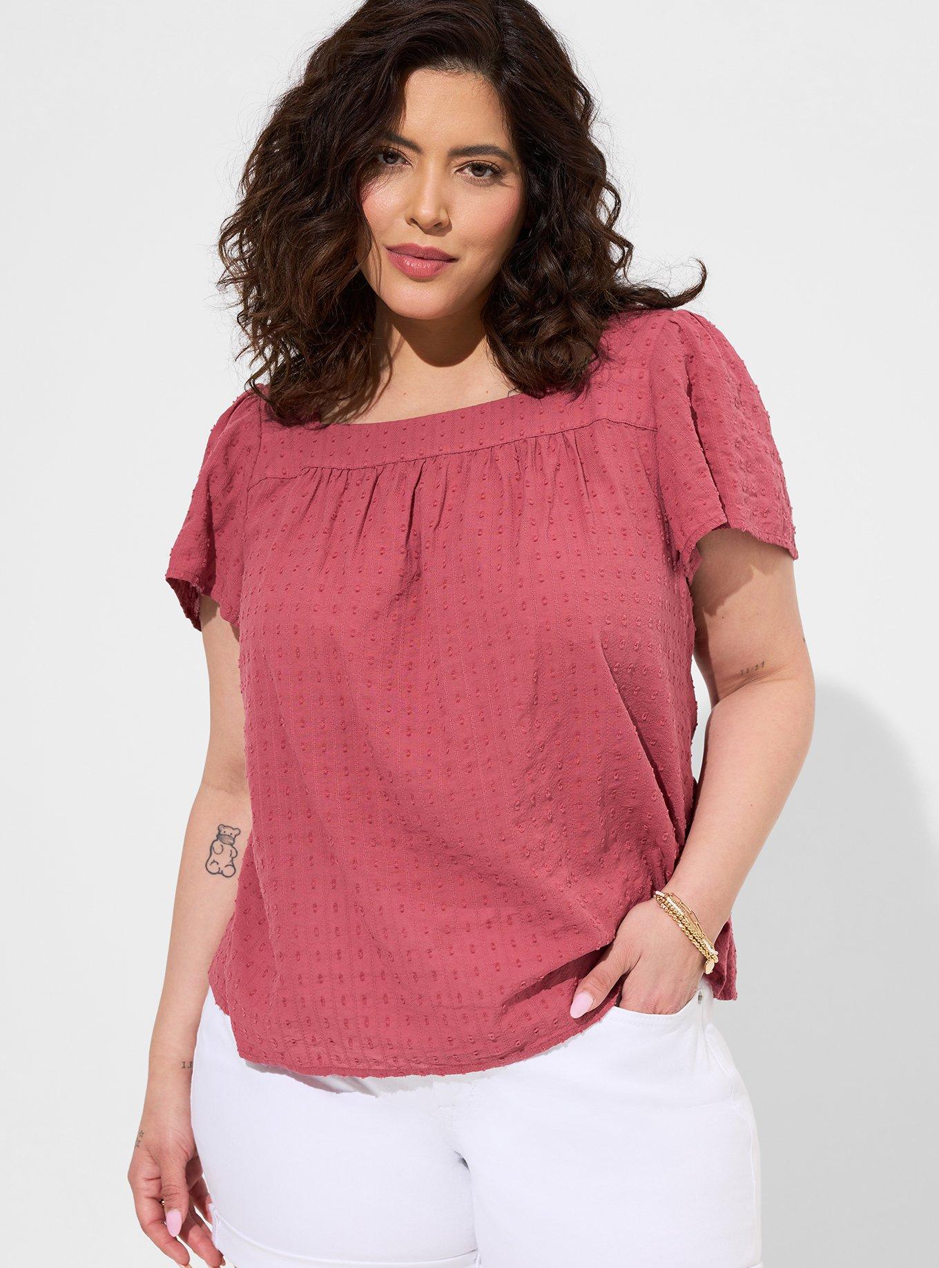 Clip Jacquard Square Neck Flutter Sleeve Top, MAUVEWOOD, hi-res