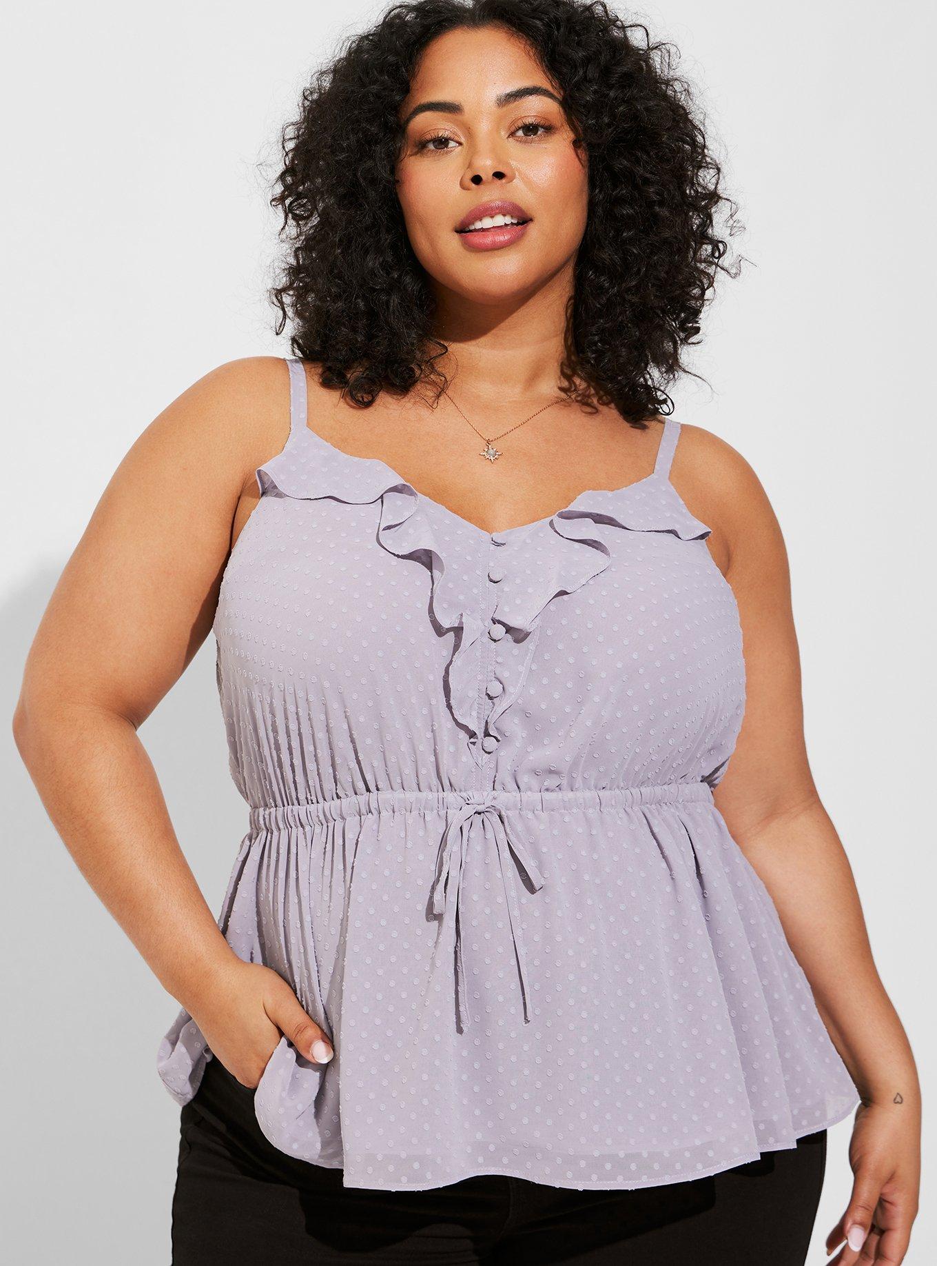 Chiffon Clip Dot Ruffle Tie Waist Tank, LILAC GRAY, hi-res