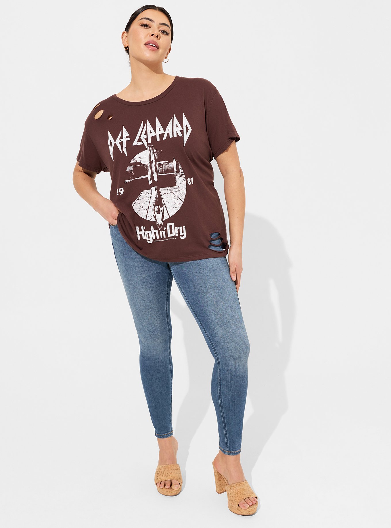 Plus Size - Def Leppard Relax Fit Cotton Distressed Open Back Tee - Torrid