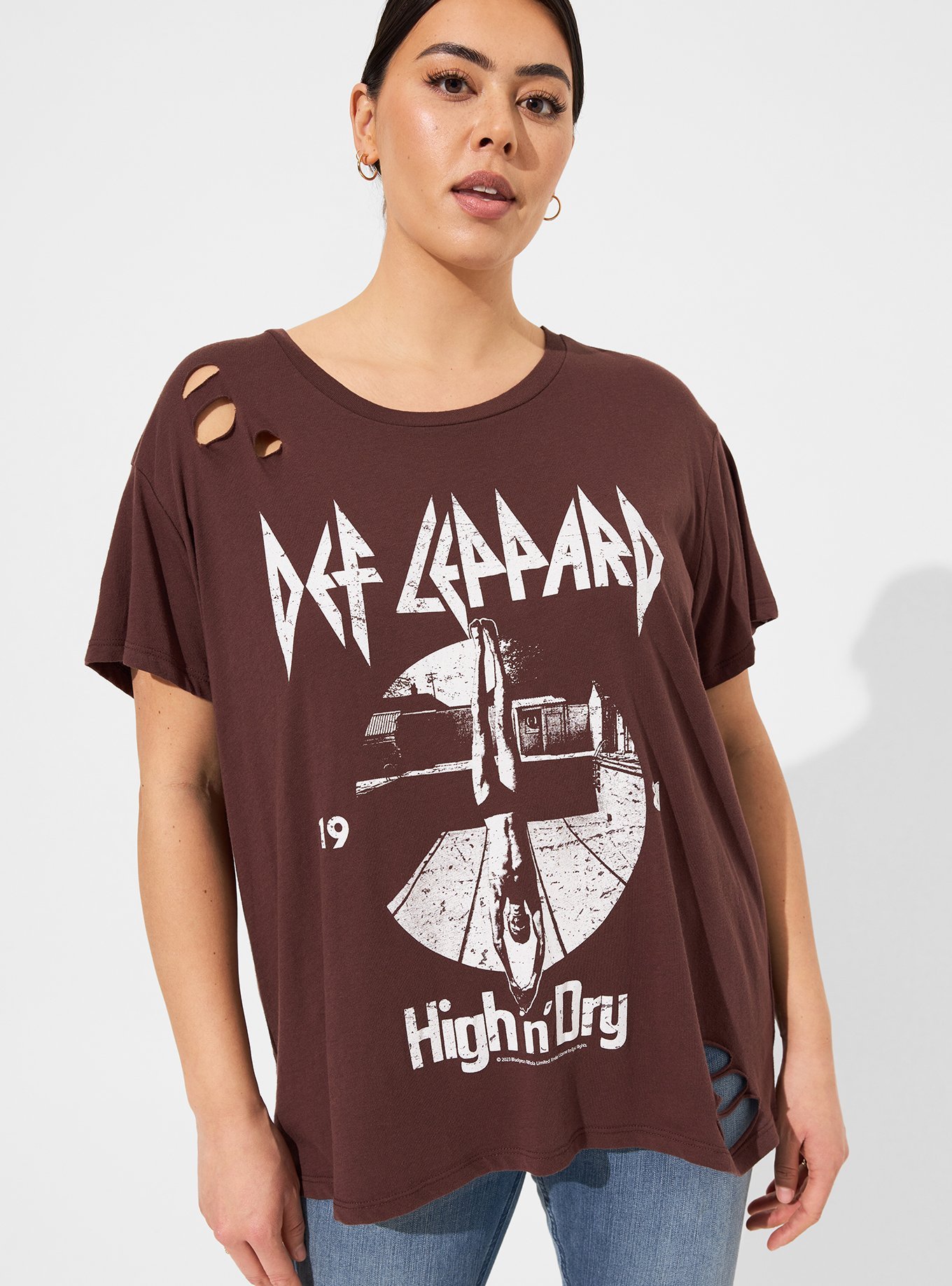 Plus Size - Def Leppard Relax Fit Cotton Distressed Open Back Tee - Torrid