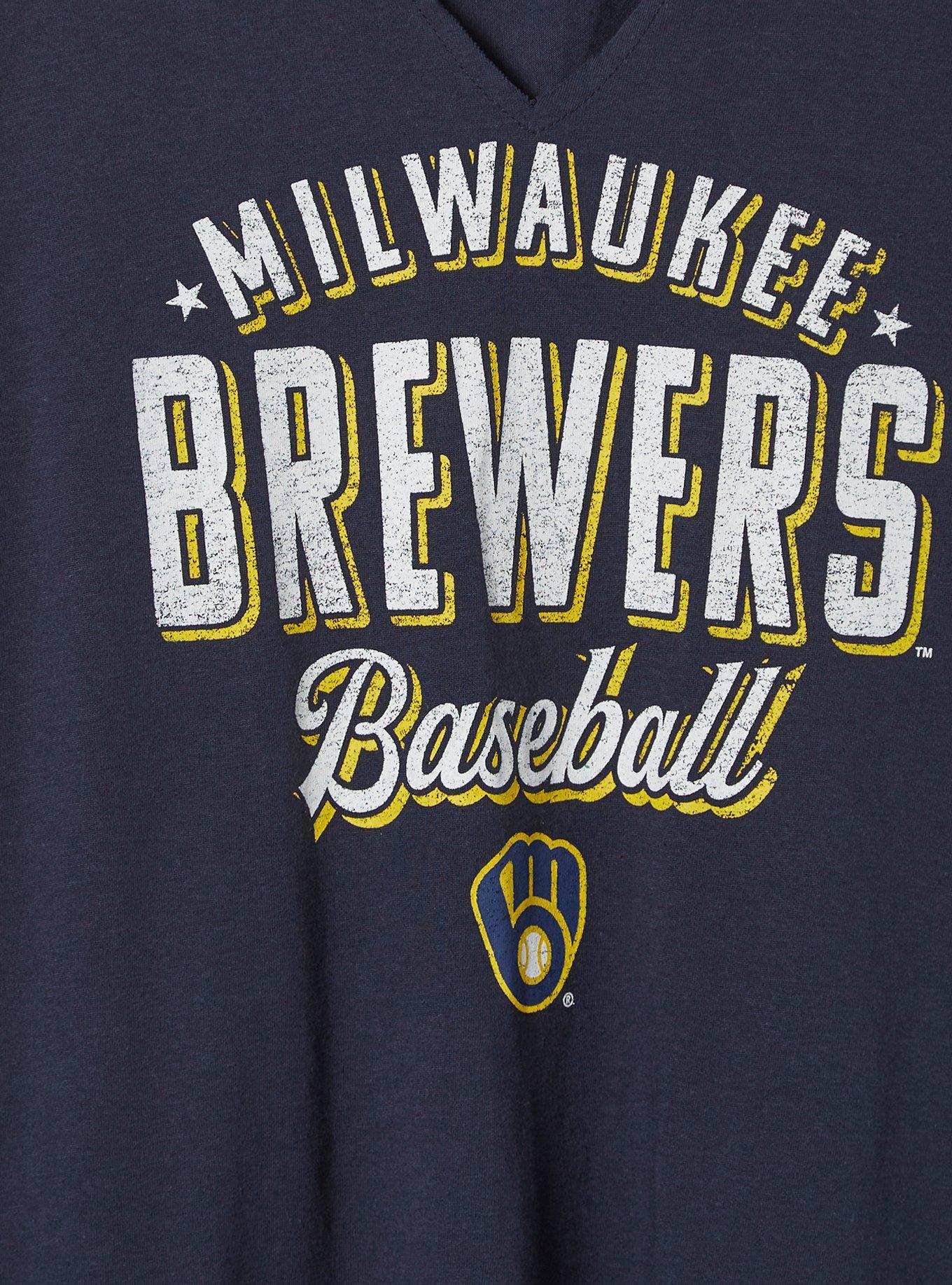 Milwaukee Brewers Women's Plus Size Notch Neck T-Shirt - White/Navy