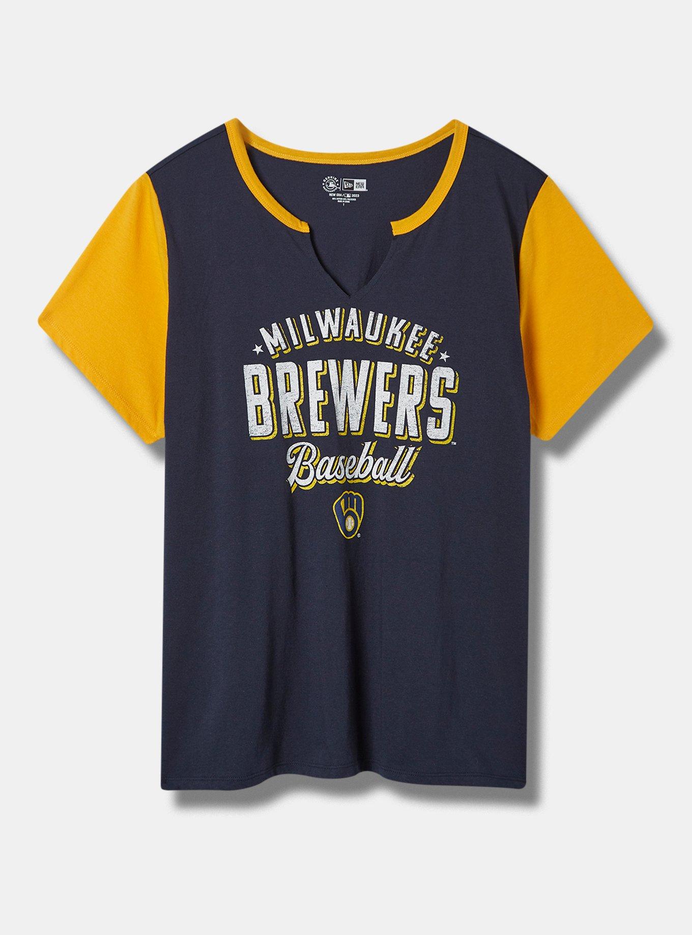 Women's Milwaukee Brewers Navy Graphic Crew Neck Long Sleeve T-Shirt