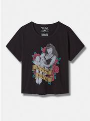 Bettie Page Relaxed Fit Ringer Crop Tee, DEEP BLACK, hi-res