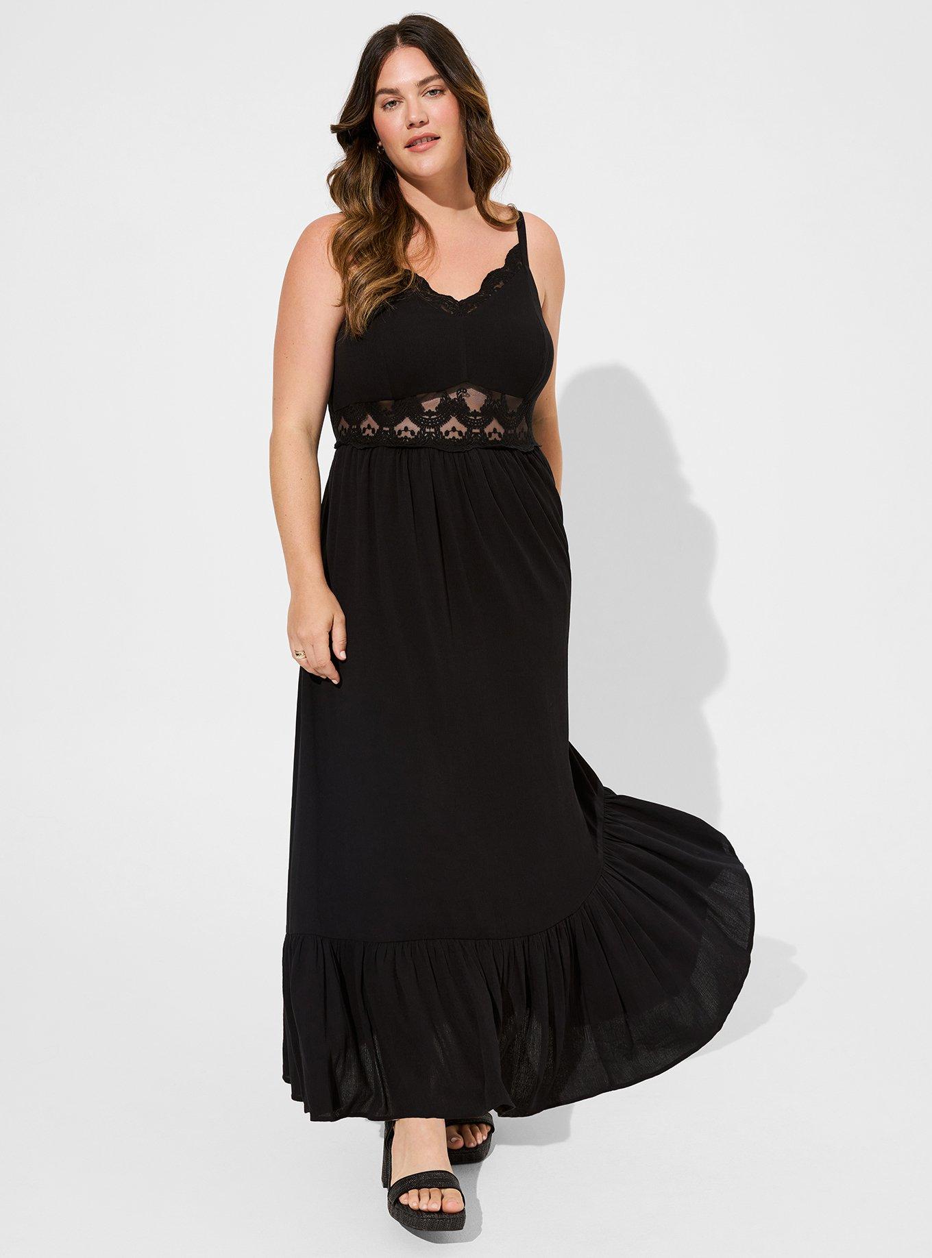 Plus Size - Maxi Washable Gauze Lace Inset Dress - Torrid