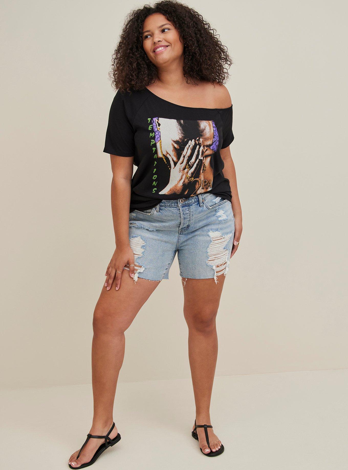 Plus Size Tupac Classic Fit Cotton Off Shoulder Tee, DEEP BLACK, alternate