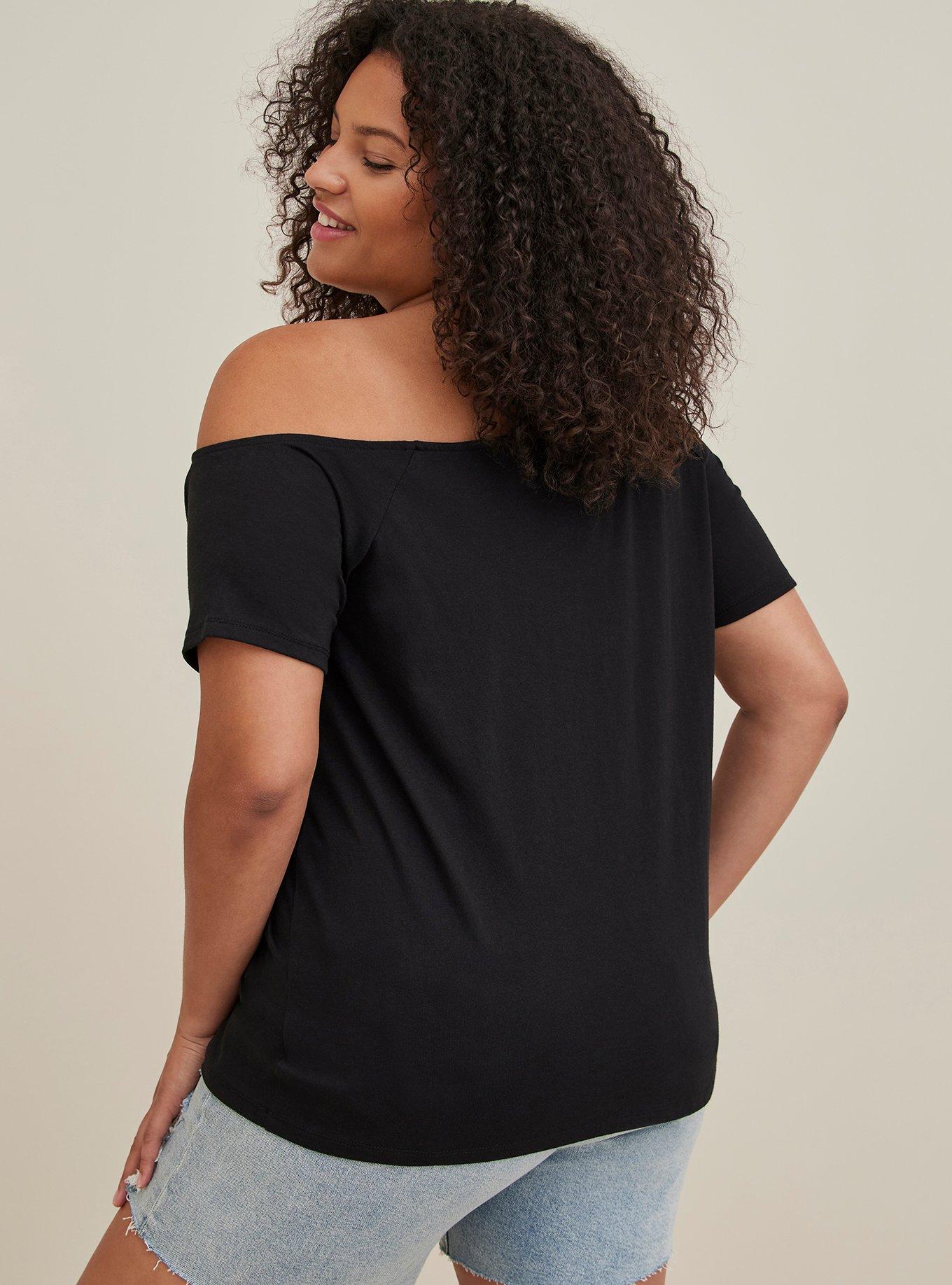 Plus Size Tupac Classic Fit Cotton Off Shoulder Tee, DEEP BLACK, alternate