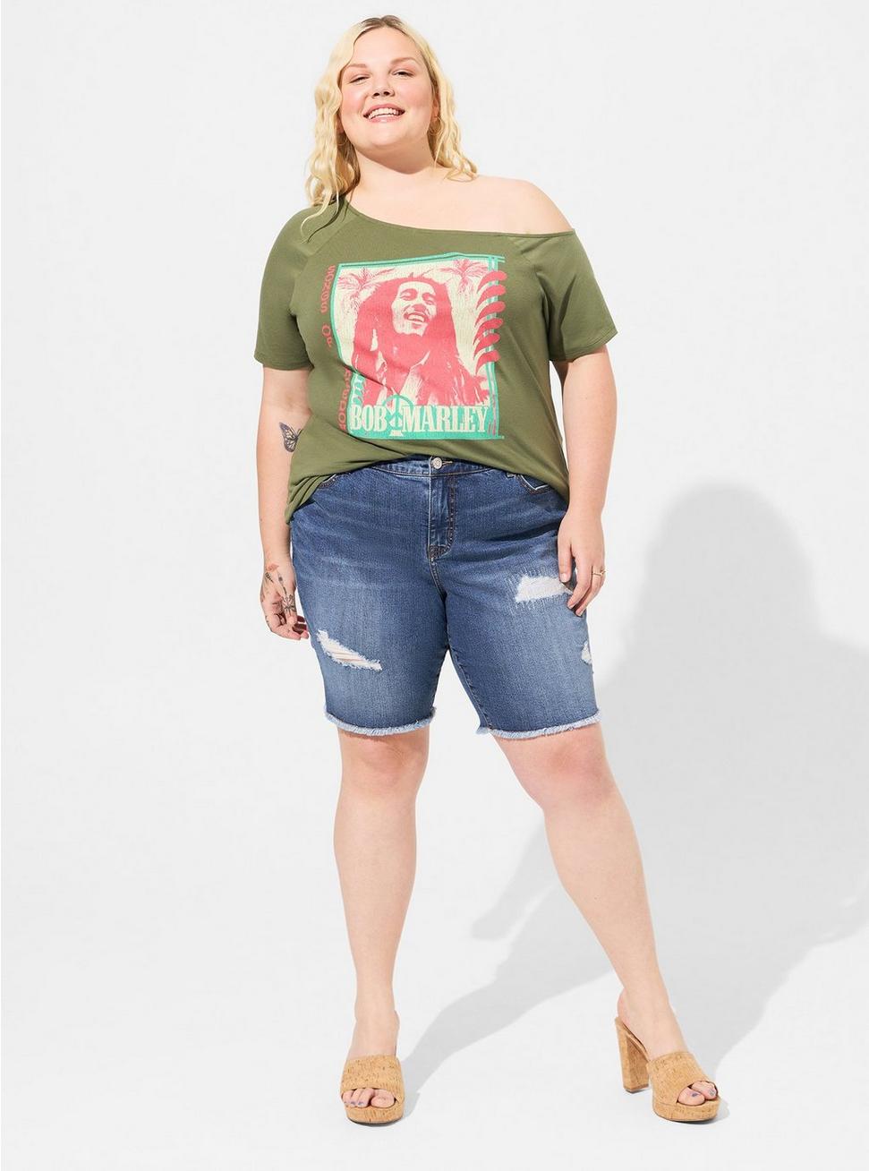 Bob Marley Classic Fit Cotton Off Shoulder Tee, GREEN, alternate