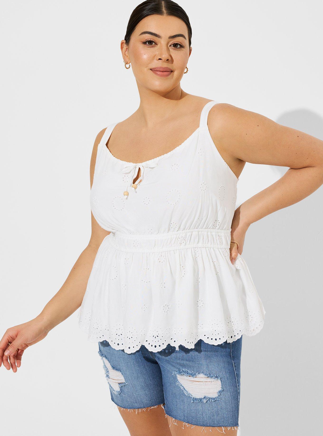 Torrid Women's Size 4 4X White Eyelet Scallop Peplum Lined Smocked Back  Tank Top