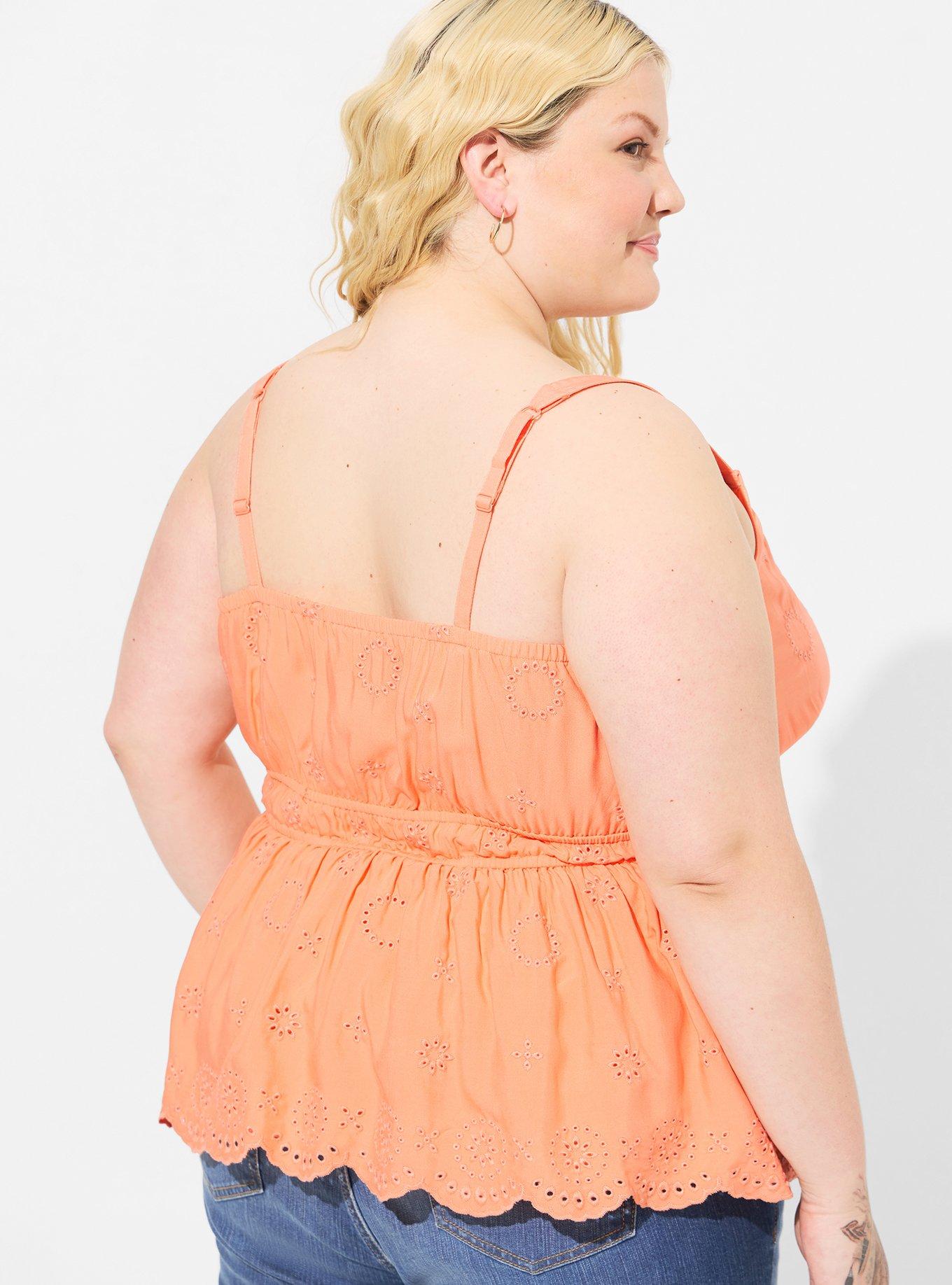 Eyelet Tie Front Sleeveless Tank, PAPAYA PUNCH, alternate