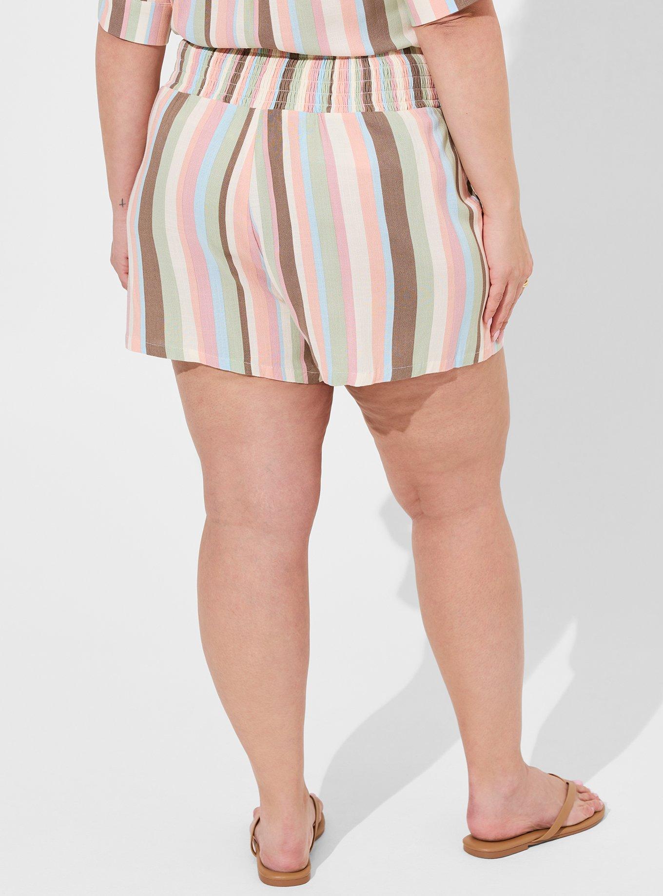 Plus Size Rayon Slub Smocked Waist Beach Short, OBVIOUSLY STRIPE PRISTINE, alternate