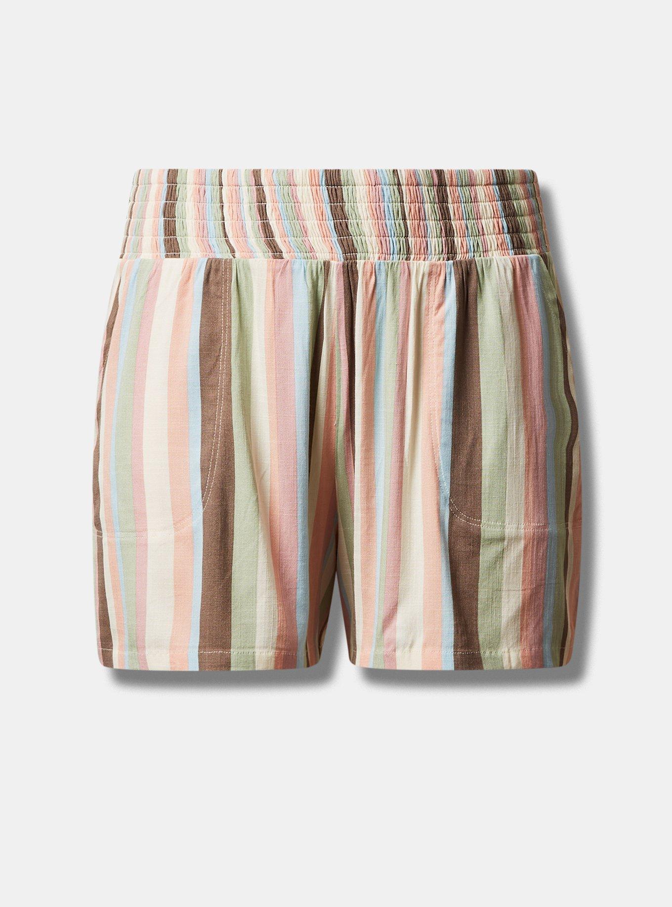 Plus Size Rayon Slub Smocked Waist Beach Short, OBVIOUSLY STRIPE PRISTINE, hi-res