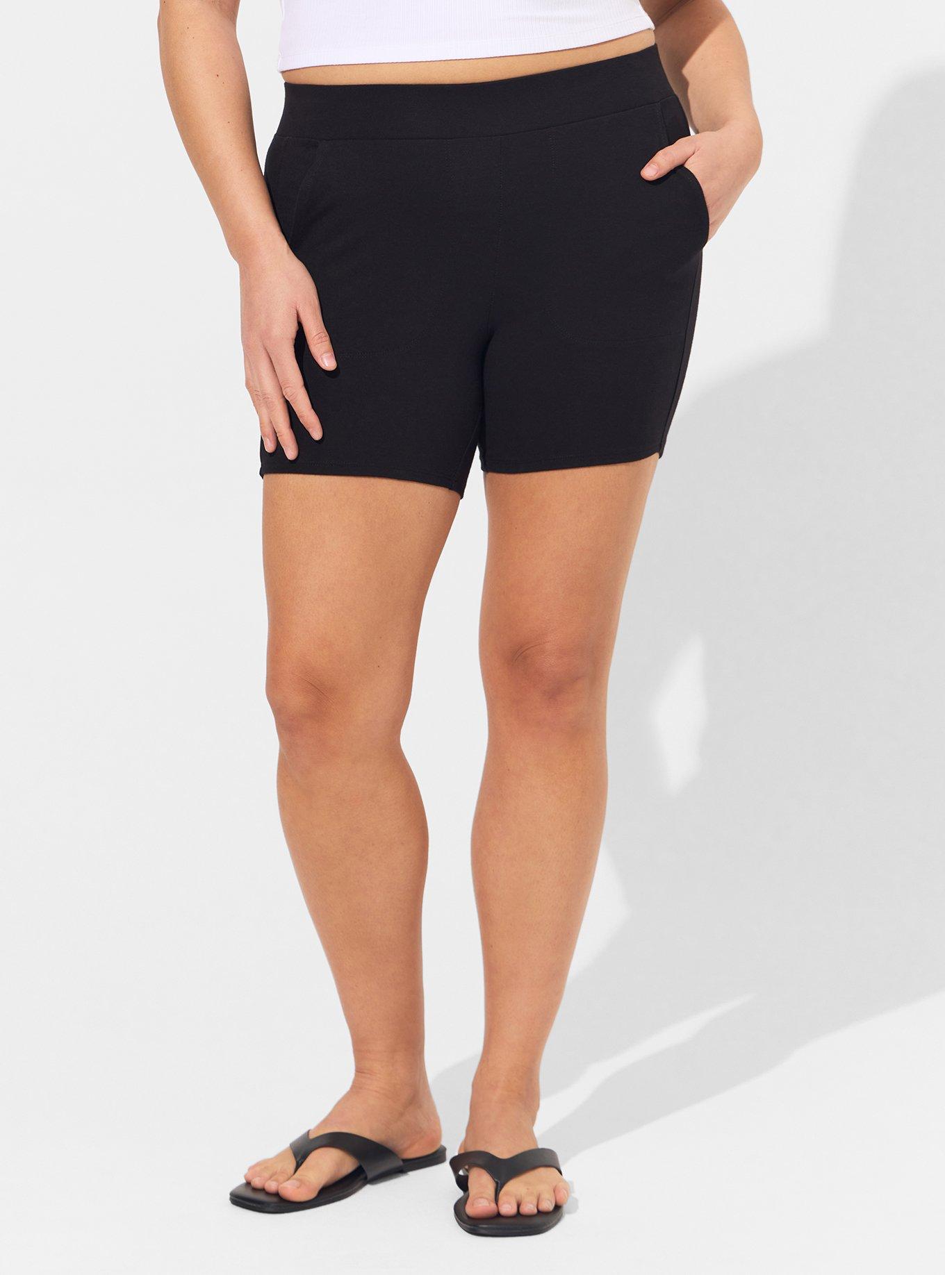 Plus Black Ribbed Biker Shorts, Plus Size