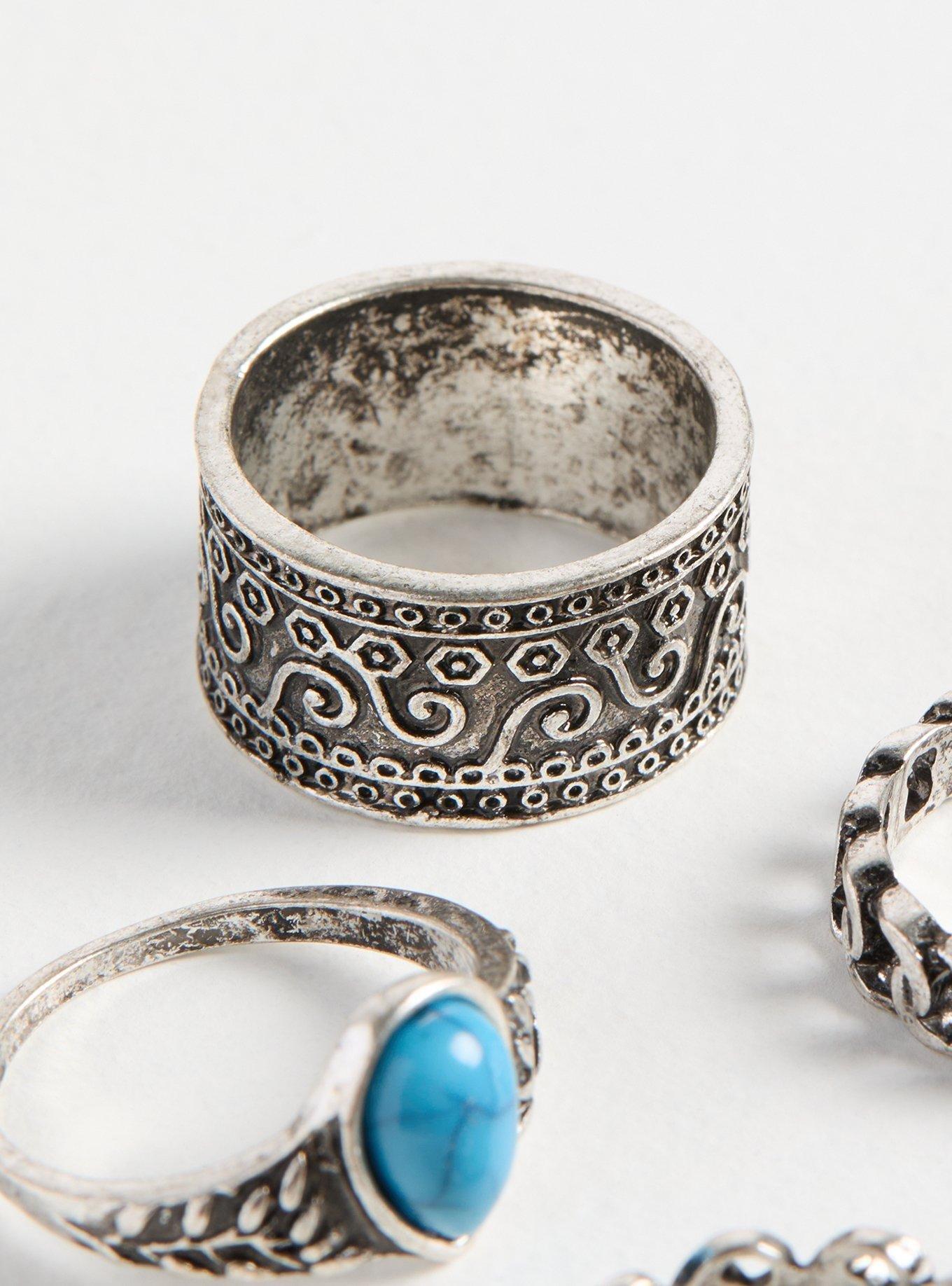 Antiqued Stone Boho Ring Set, TURQUOISE, alternate