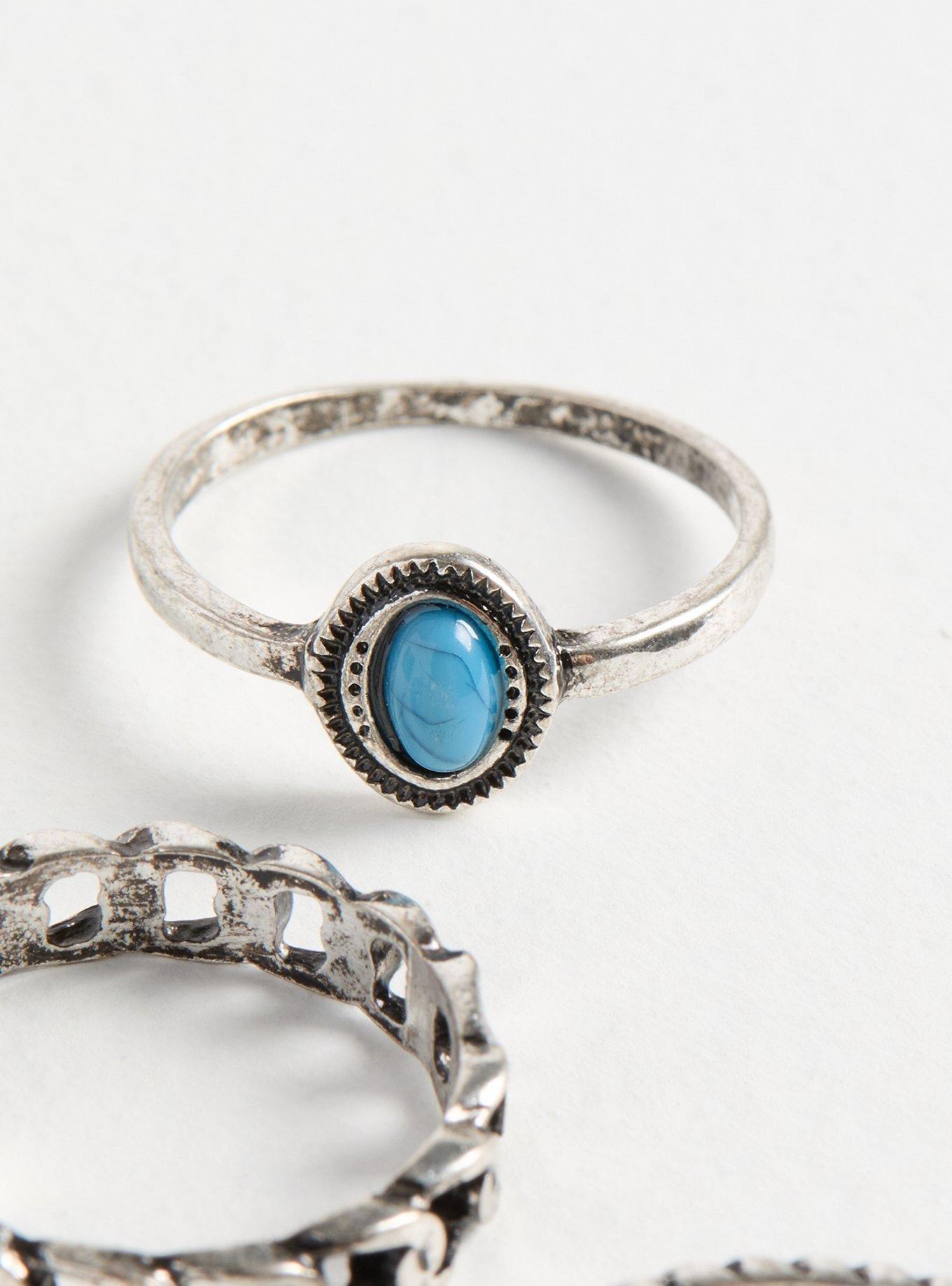 Antiqued Stone Boho Ring Set, TURQUOISE, alternate