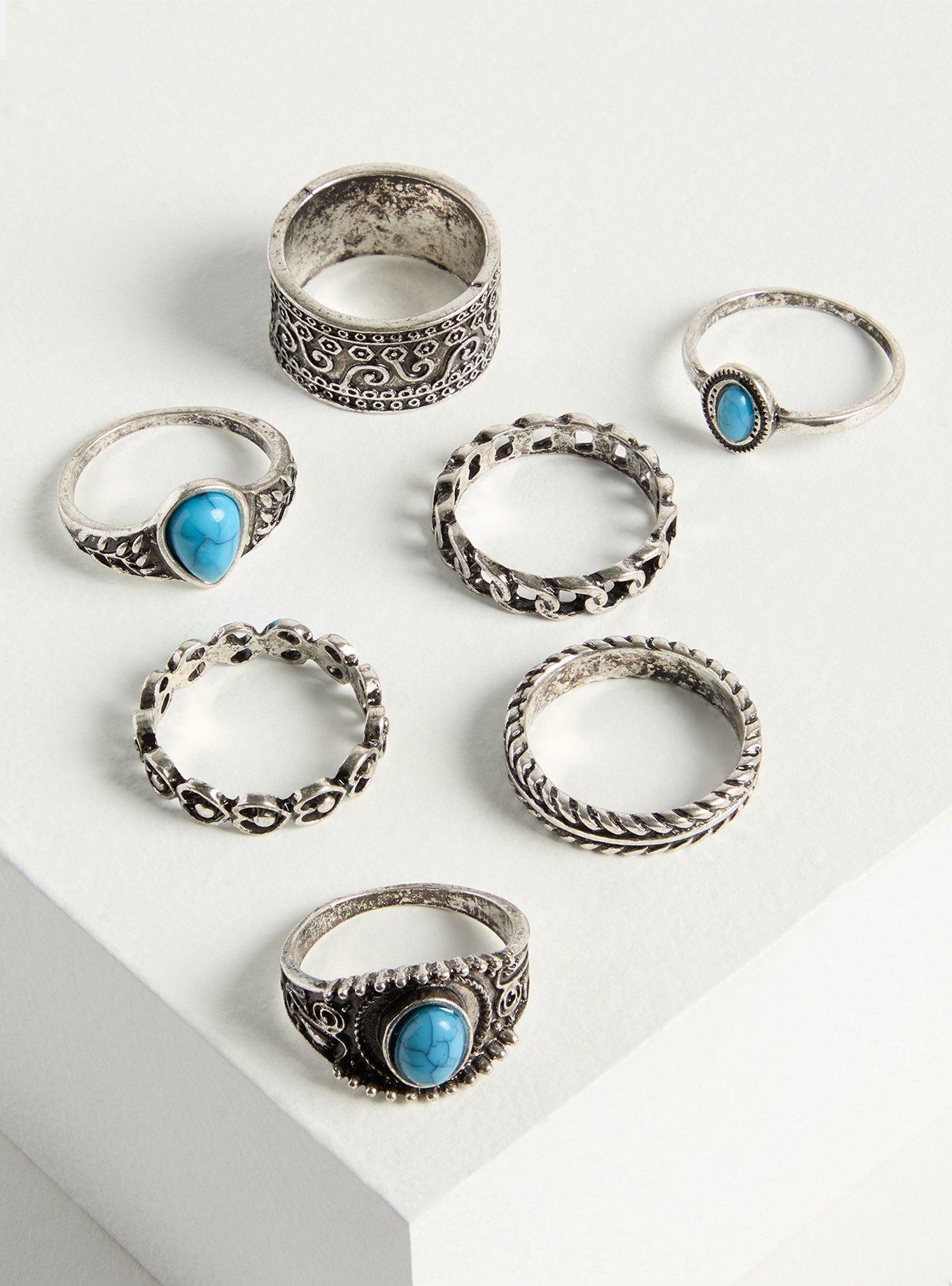 Antiqued Stone Boho Ring Set