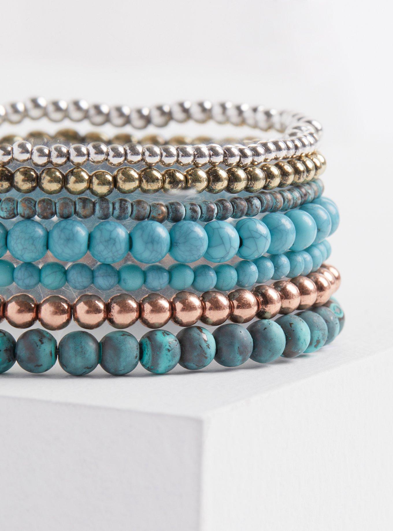 Patina Stretch Bracelets , TURQUOISE, alternate