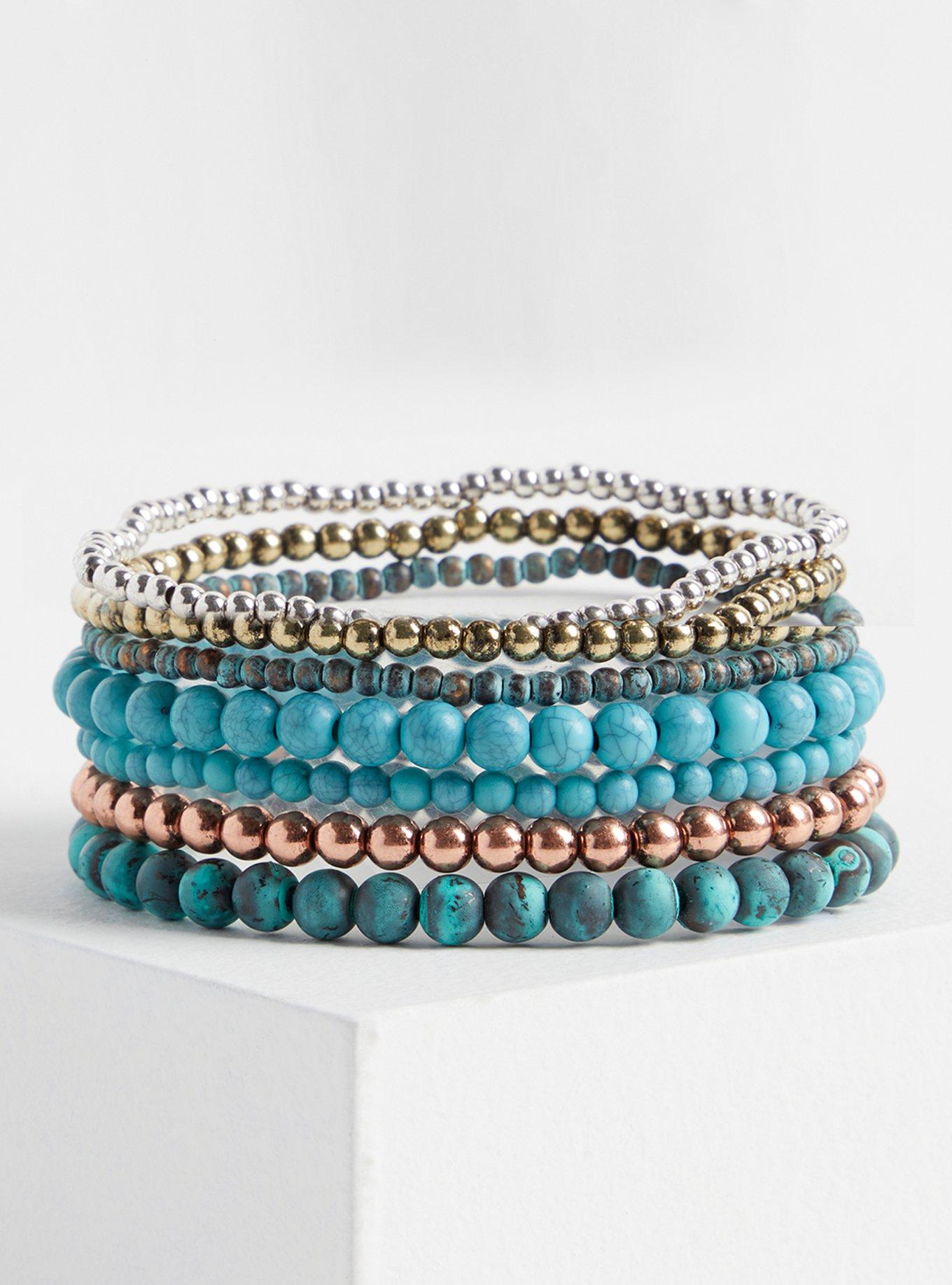 Patina Stretch Bracelets , TURQUOISE, hi-res
