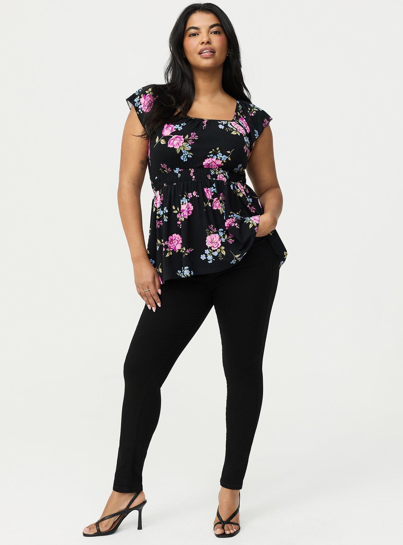 Flutter Sleeve Babydoll Top, KIRBY FLORAL BLACK, alternate