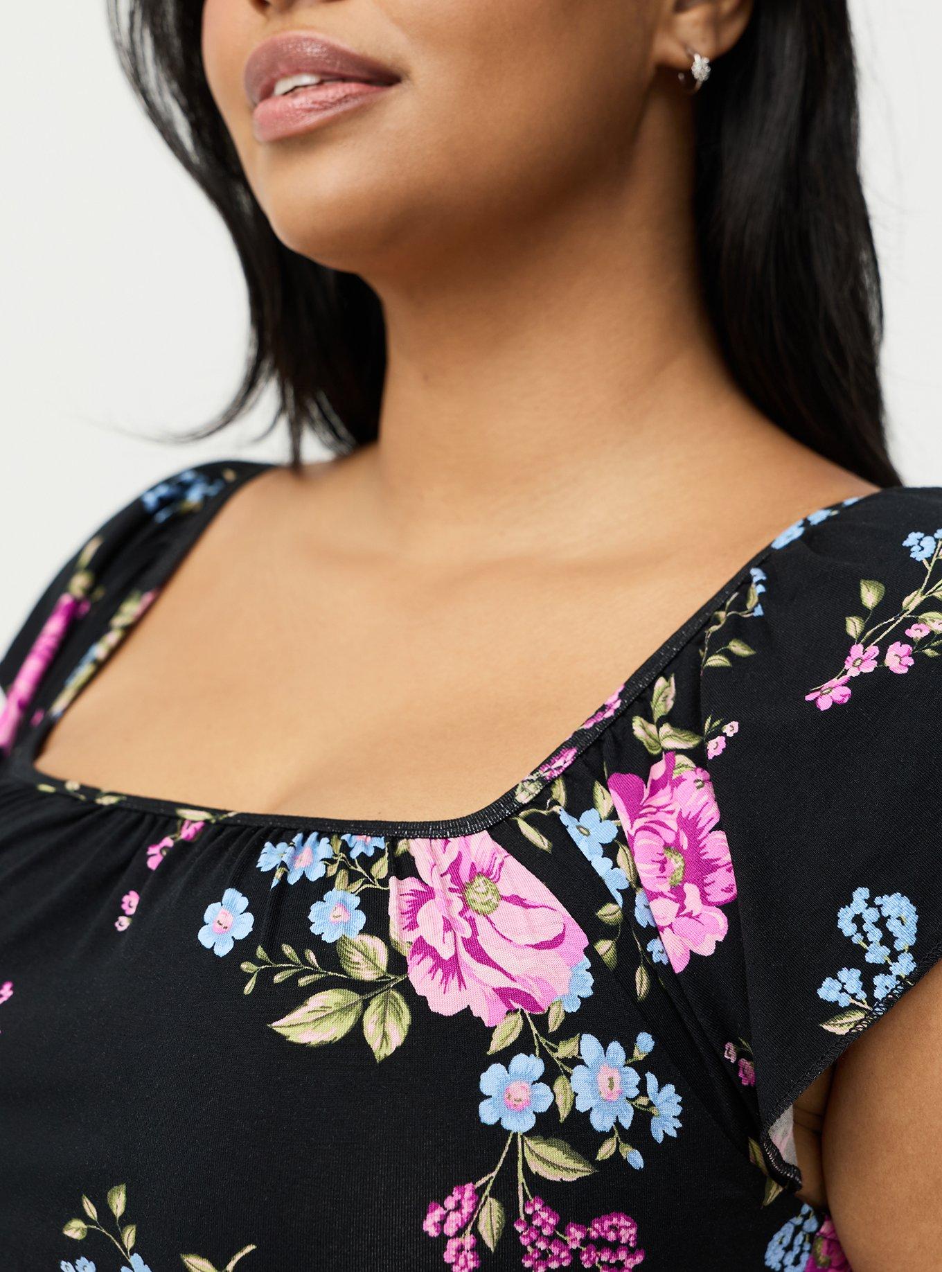 Flutter Sleeve Babydoll Top, KIRBY FLORAL BLACK, alternate