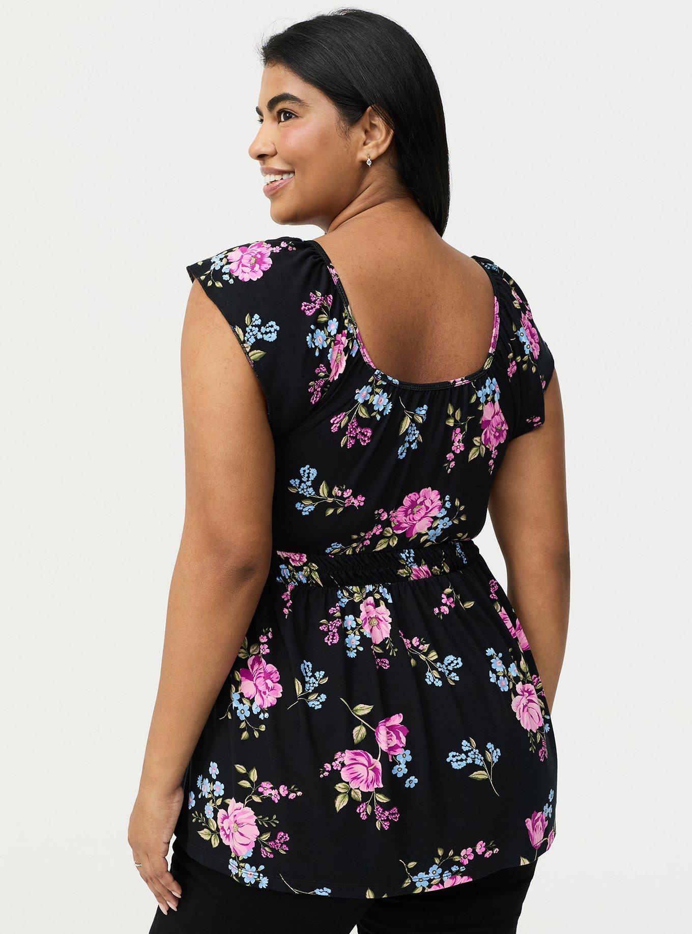 Flutter Sleeve Babydoll Top, KIRBY FLORAL BLACK, alternate