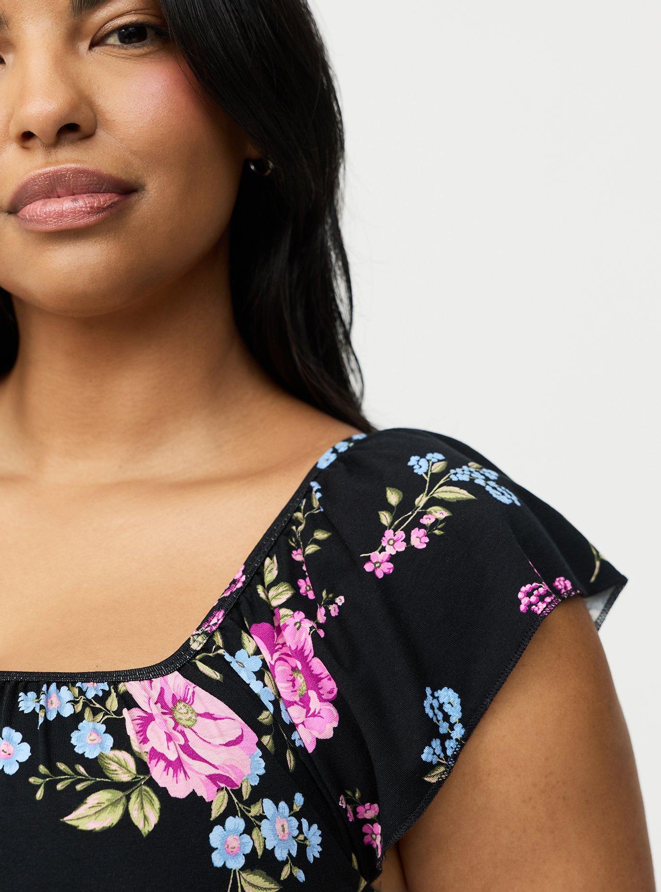 Flutter Sleeve Babydoll Top, KIRBY FLORAL BLACK, alternate