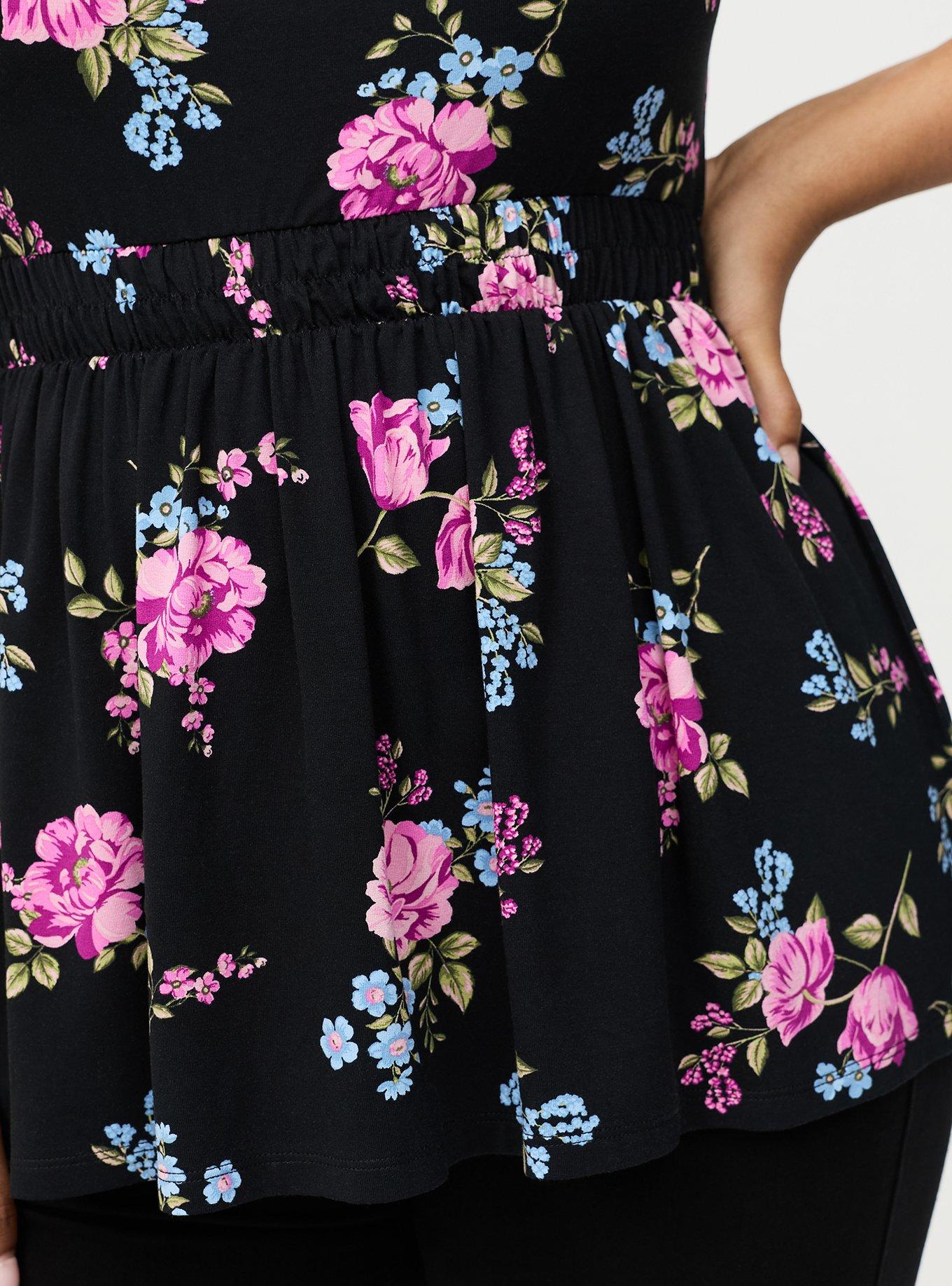 Flutter Sleeve Babydoll Top, KIRBY FLORAL BLACK, alternate