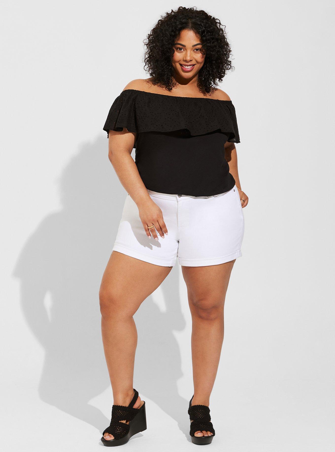 Vintage Cotton Jersey Off The Shoulder Eyelet Banded Bottom Top, DEEP BLACK, alternate