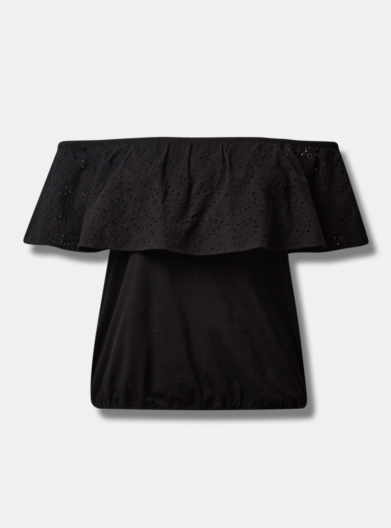 Plus Size - Vintage Cotton Jersey Off The Shoulder Eyelet Banded Bottom Top  - Torrid