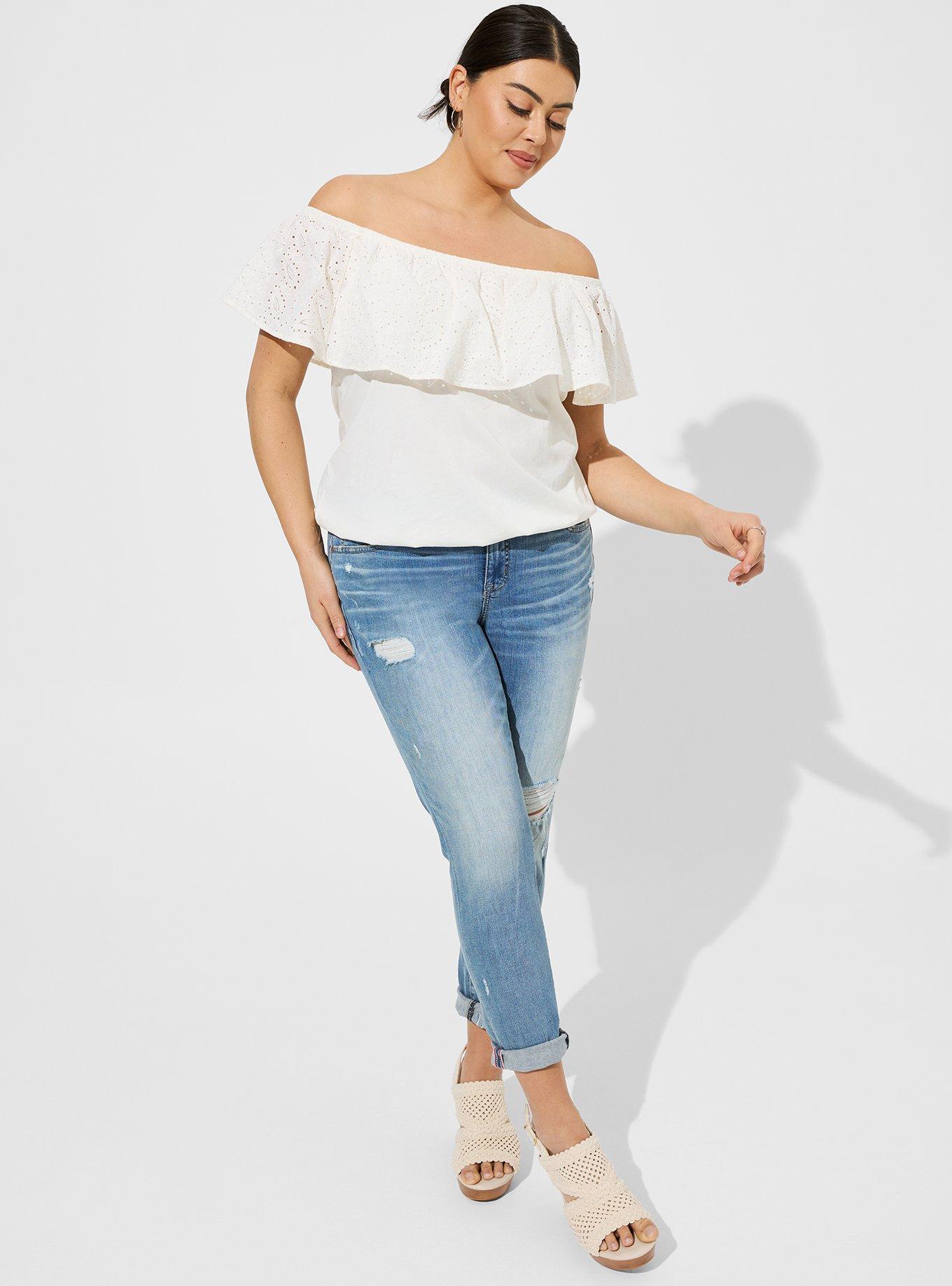 Vintage Cotton Jersey Off The Shoulder Eyelet Banded Bottom Top, PRISTINE, alternate