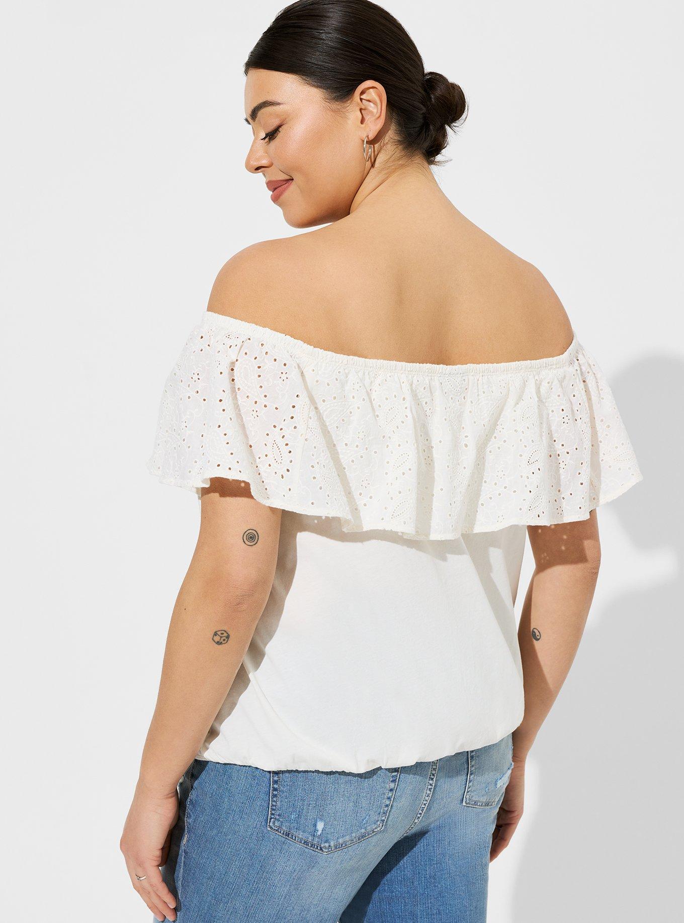 Plus Size - Vintage Cotton Jersey Off The Shoulder Eyelet Banded Bottom Top  - Torrid